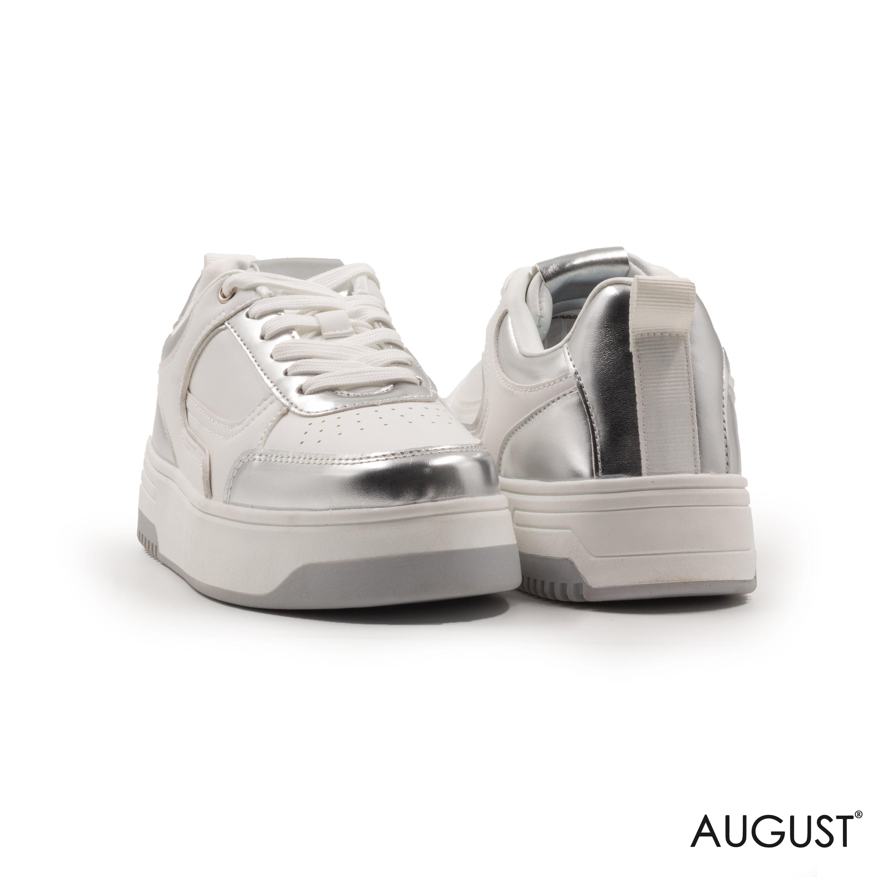 SILVER METALLIC SNEAKERS WITH THICK SOLE