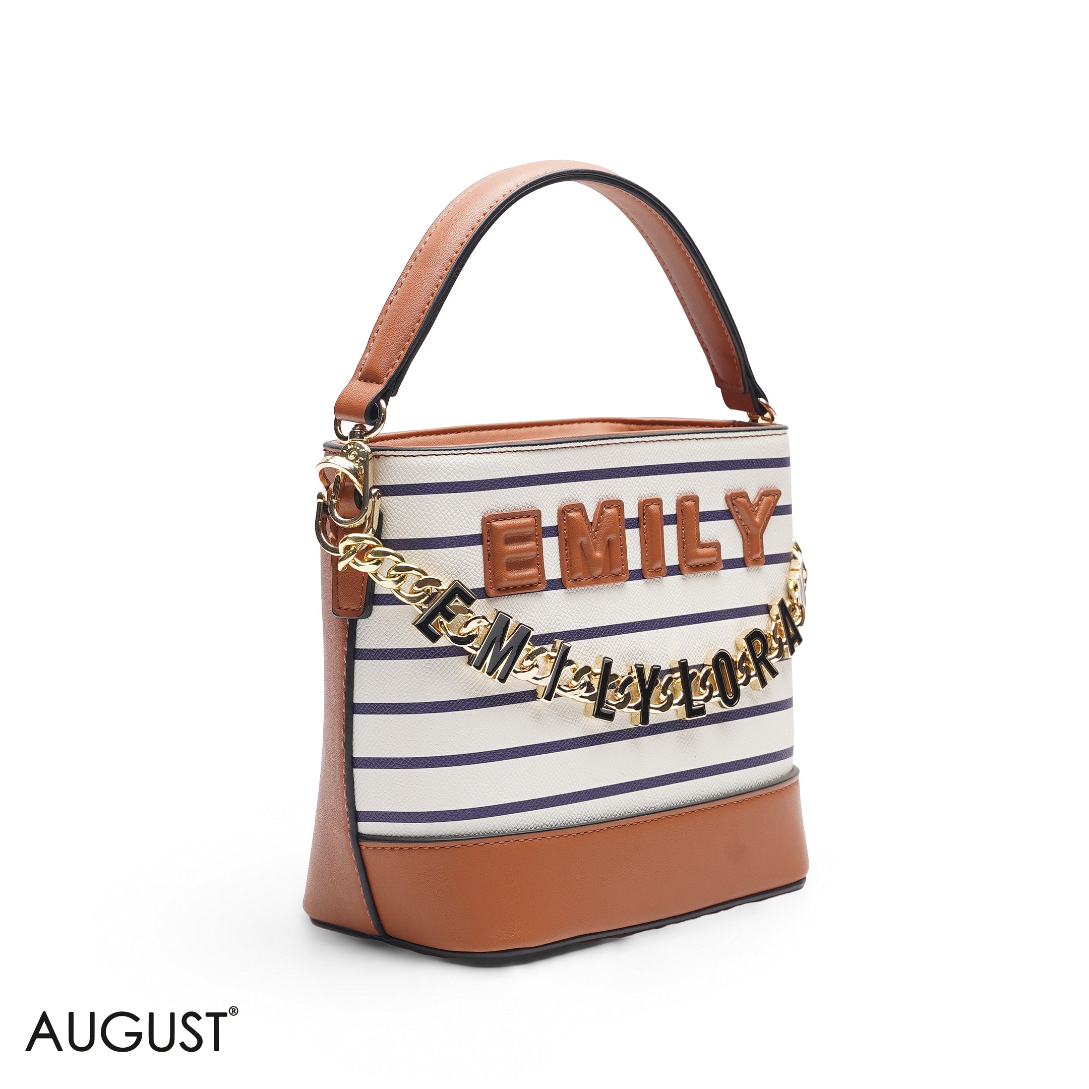 NAVY STRIPED TOTE WITH GOLD CHAIN & STRAP