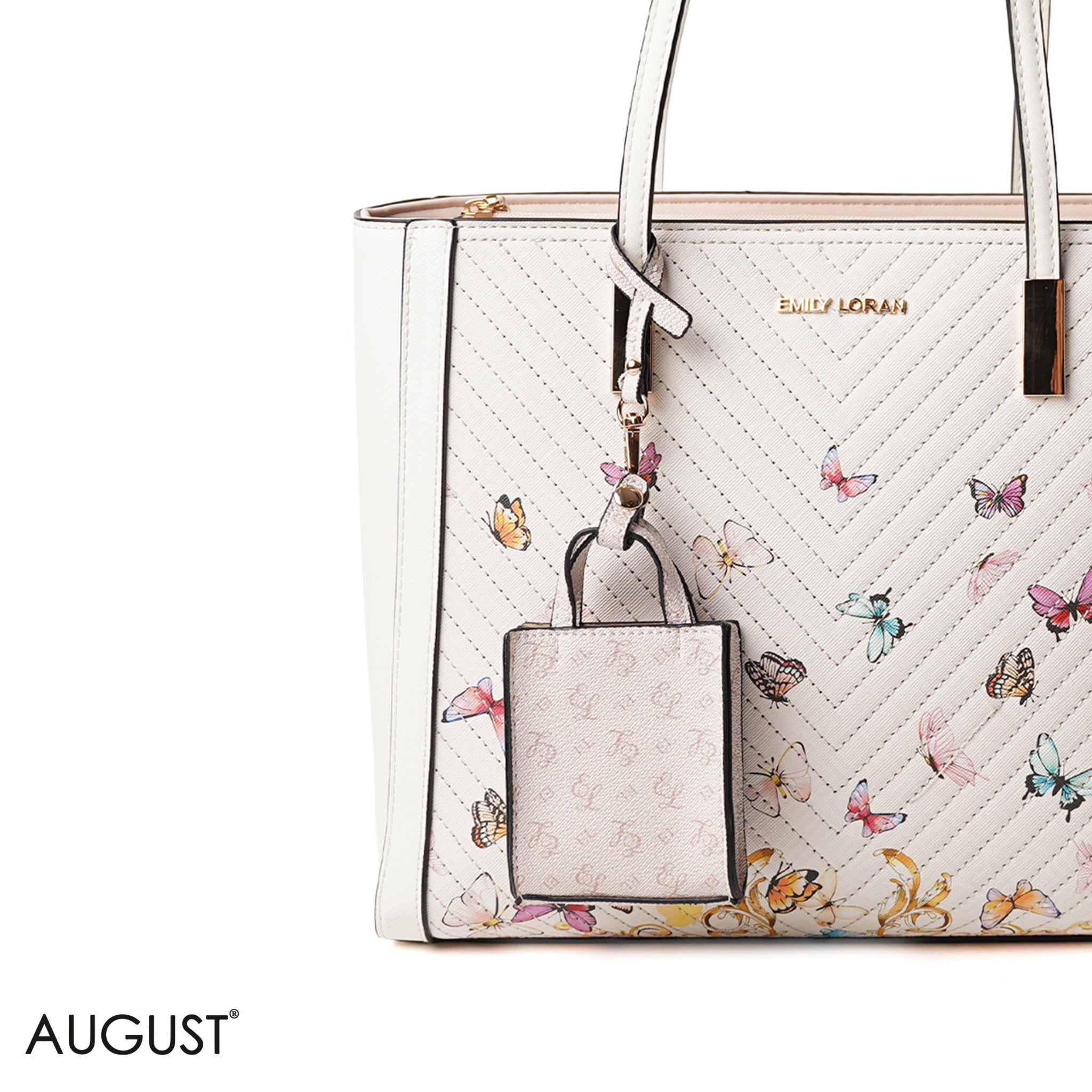 WHITE BUTTERFLY SHOULDER BAG WITH SIMPLE BUFF DETAIL - LARGE