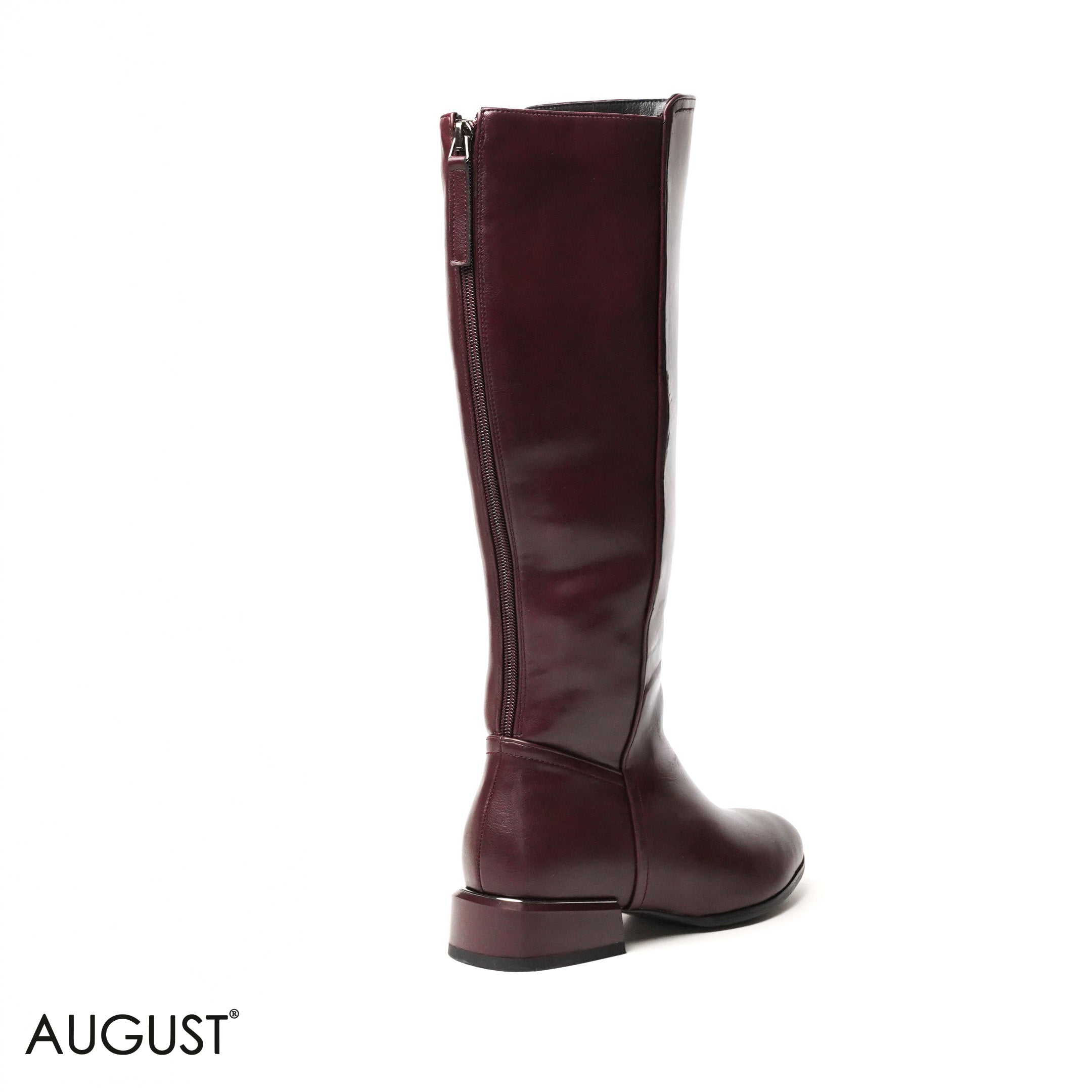MAROON LEATHER LONG BOOTS WITH BACK ZIPPER