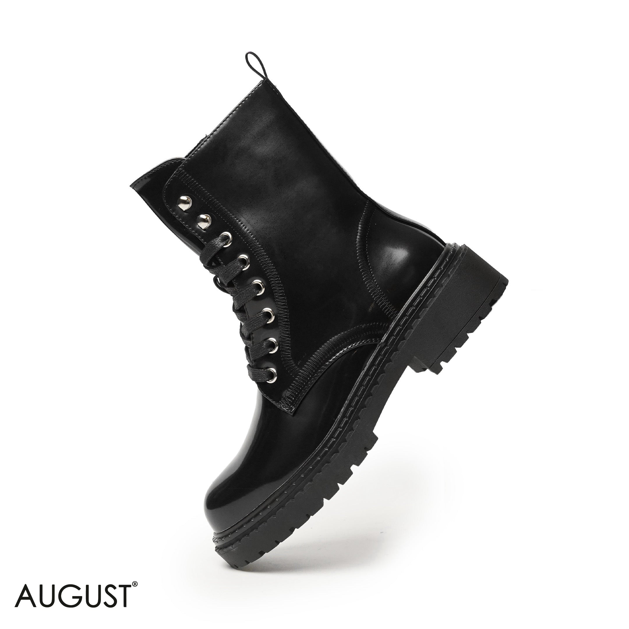 GLOSSY LEATHER ANKLE BOOT WITH BOND