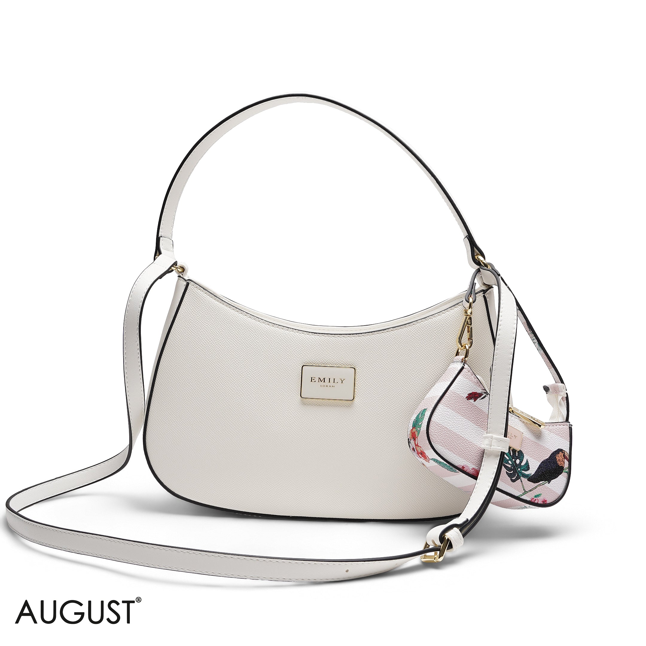 WHITE SHOULDER HOBO BAG WITH FLORAL MINI BAG