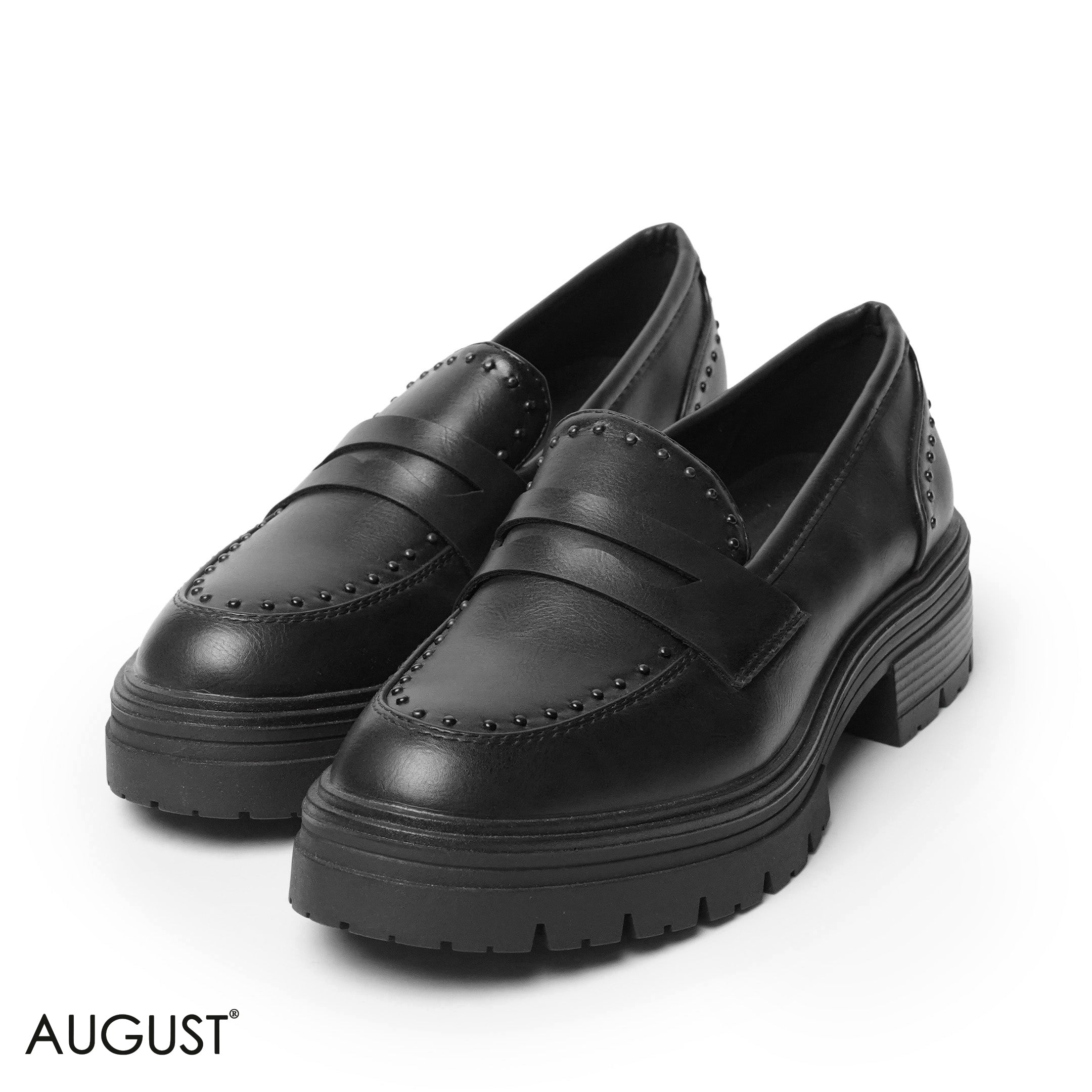 BLACK LEATHER LOAFERS WITH STUDDED NAILS