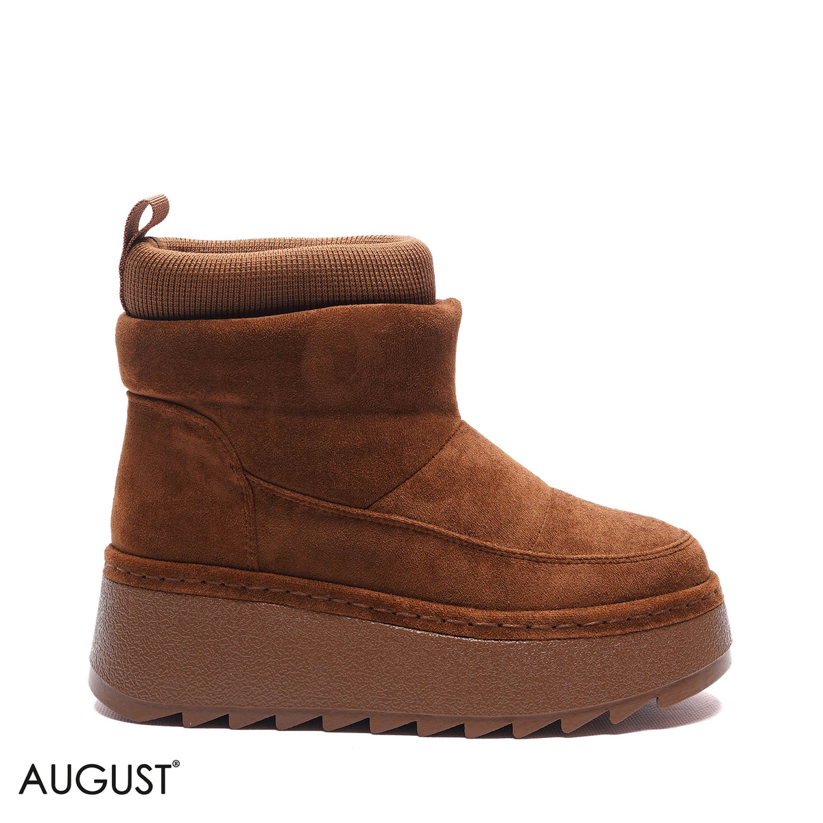 PLATFORM KNIT-COLLAR SUEDE BOOTS