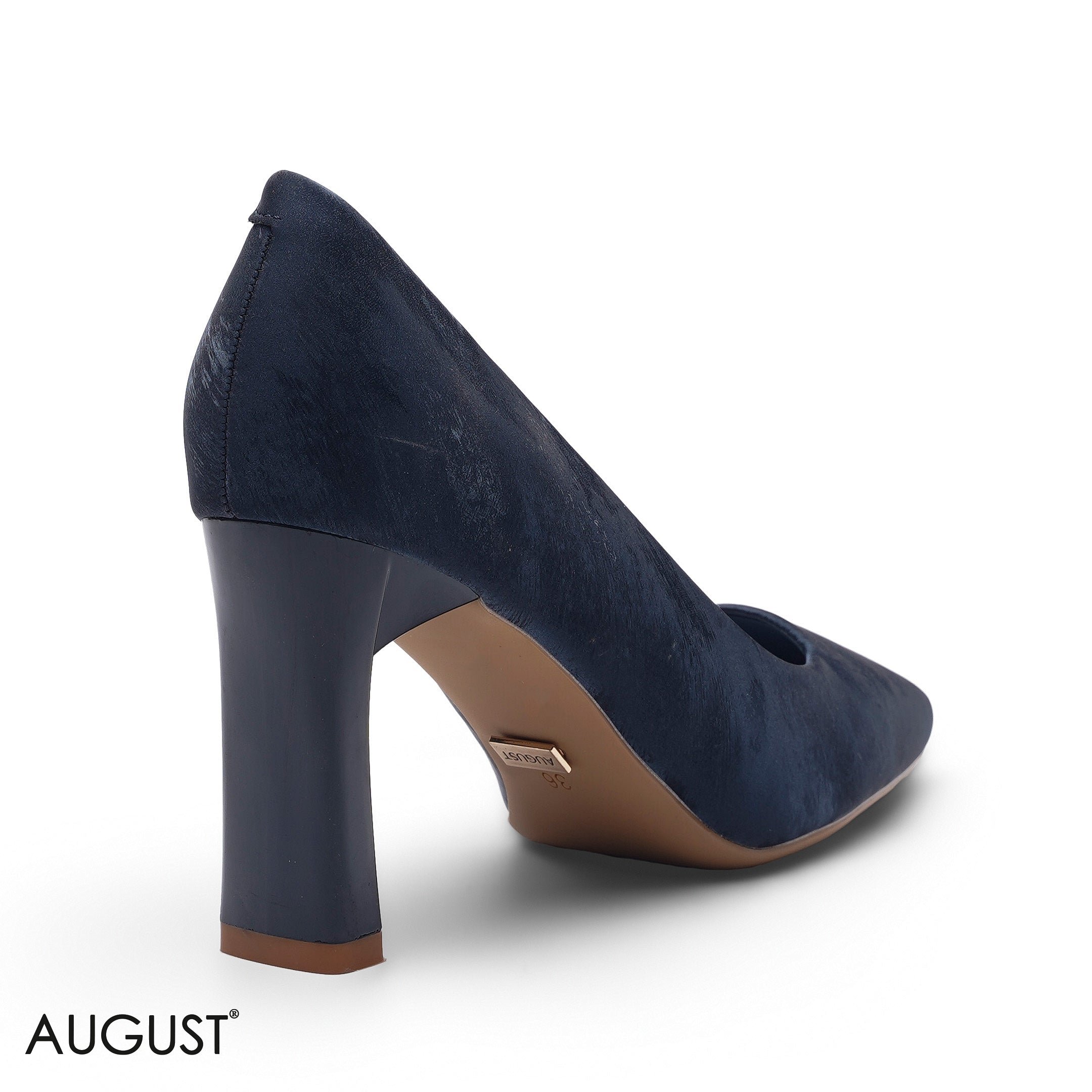 NAVY BLUE LUXURIOUS VELVET PUMP WITH STYLISH BLOCK HEEL