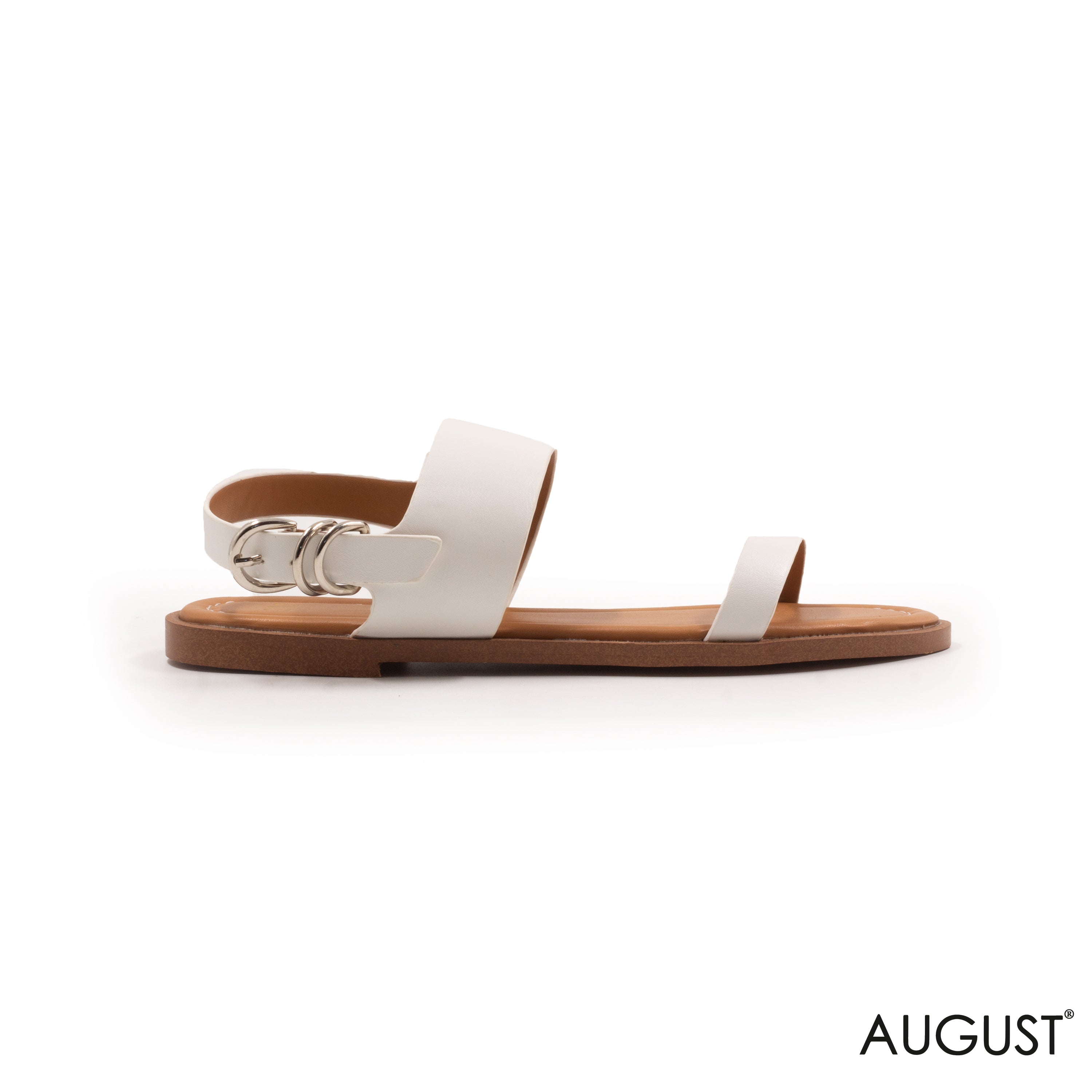 SMOOTH WHITE LEATHER FLAT SANDALS WITH BUCKLED