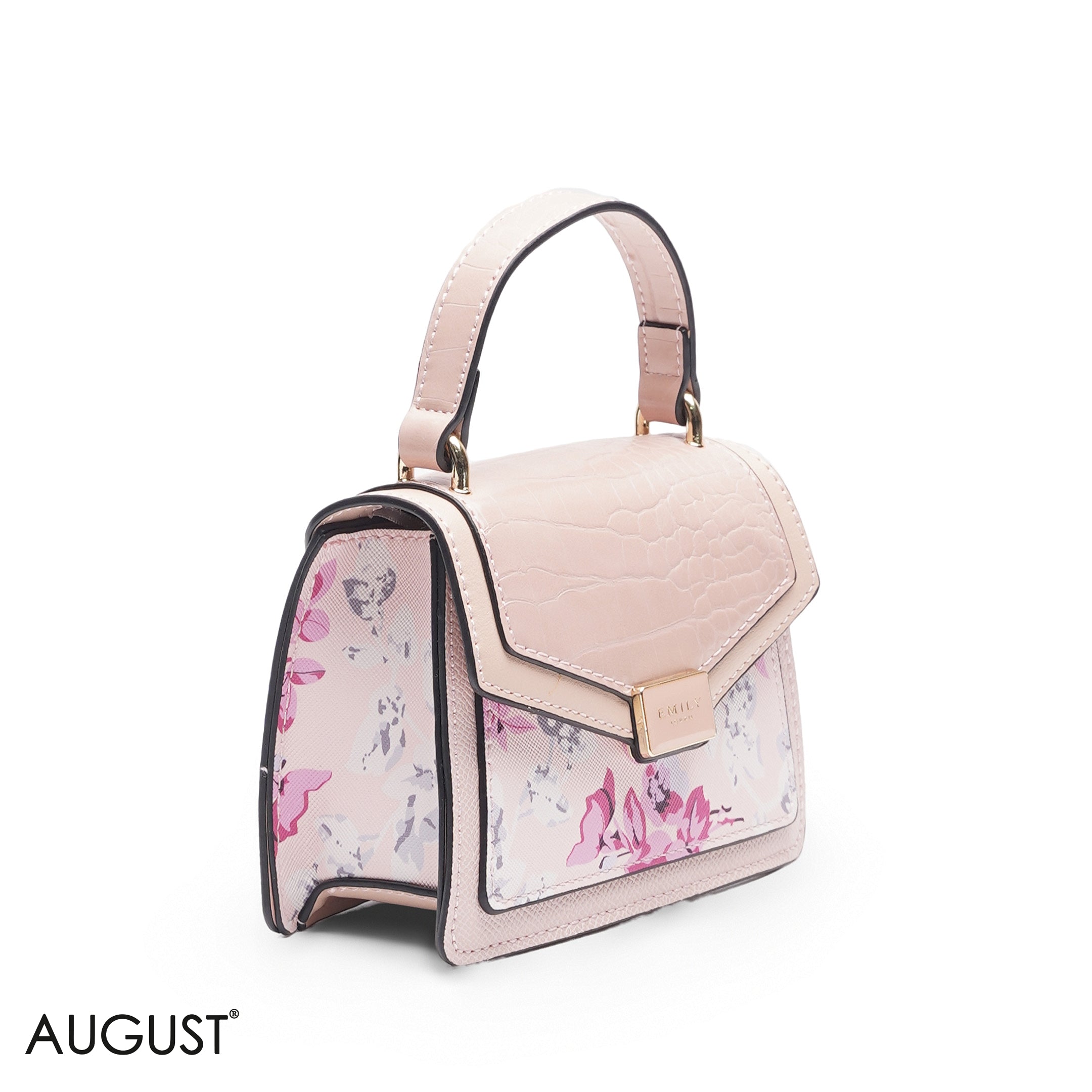 MINI PINK FLORAL BAG WITH GOLD METAL STRAP