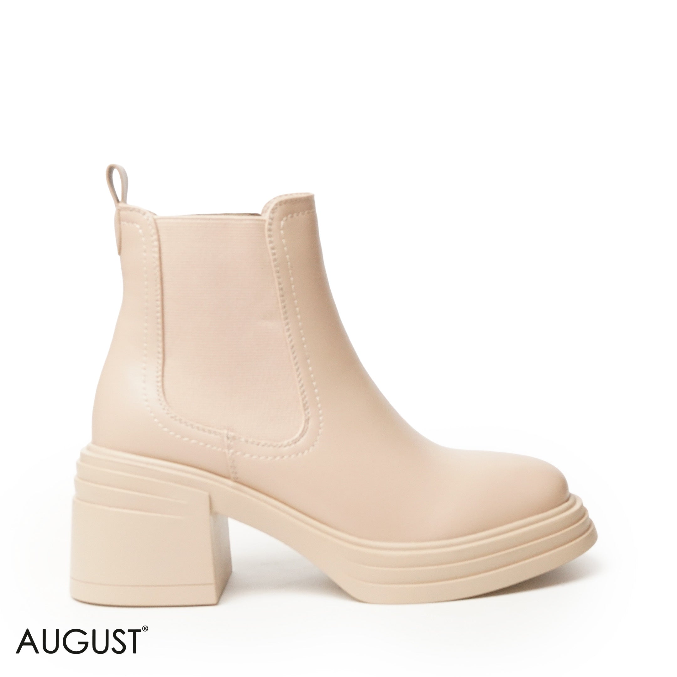 BEIGE SMOOTH LEATHER HEELED ANKLE BOOTS