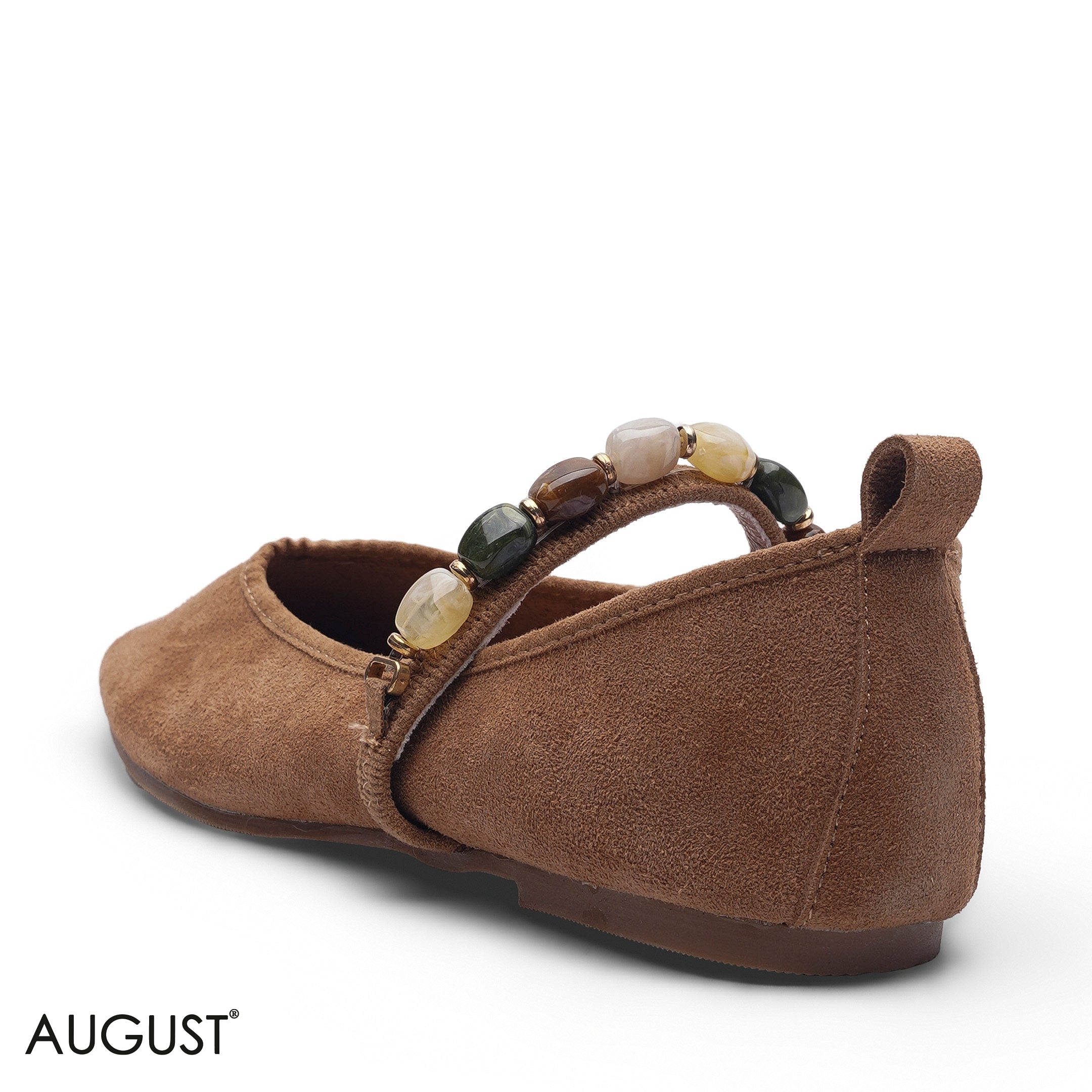 ELEGANT CLASSIC CAMEL LOAFER WITH CRYSTAL DETAIL