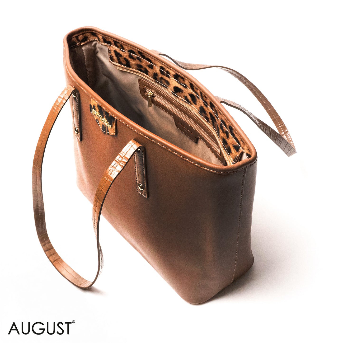 LEOPARD -PRINT LEATHER SHOULDERS BAG WITH A SMALL BAG - LARGE