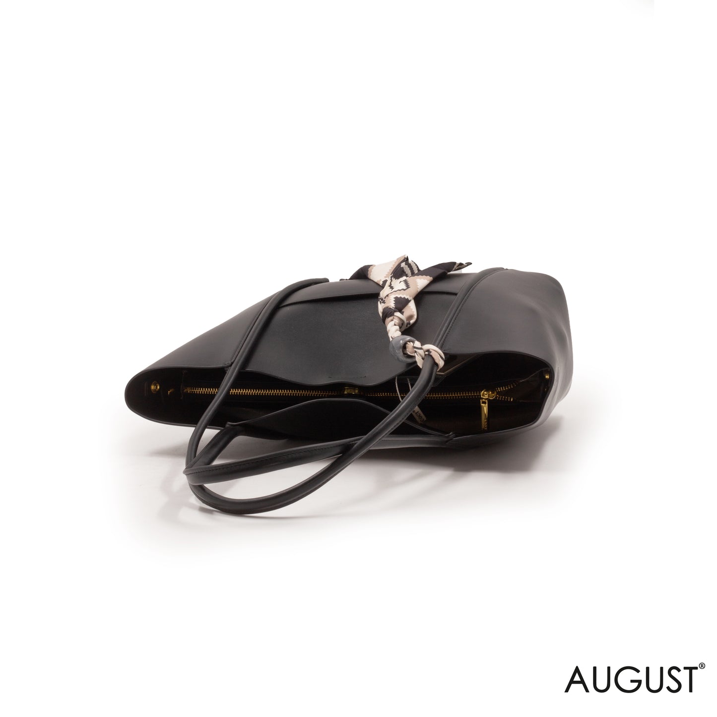 BLACK SMOOTH LEATHER SHOULDER BAG WITH SCARF -MED