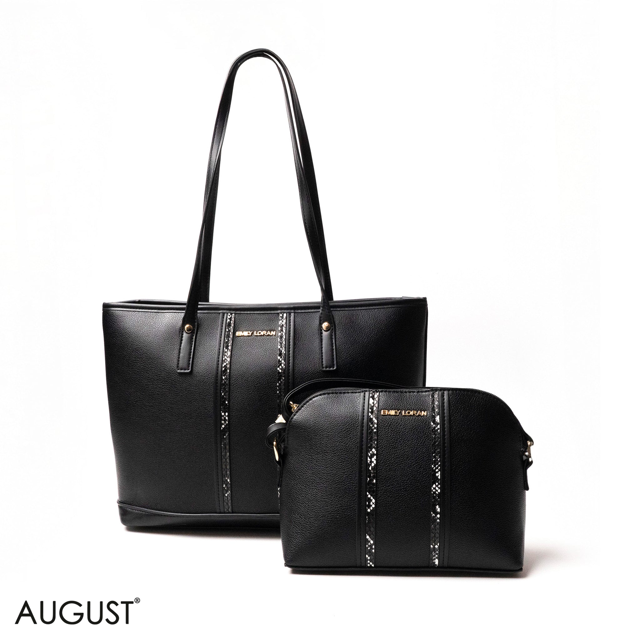 SNAKE-PRINT LEATHER SHOULDERS BAG WITH A THREE-PIECES SET BAG