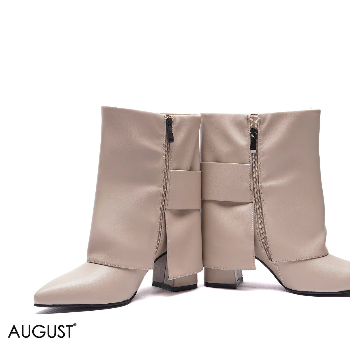 BUCKLED FOLD-OVER BLOCK HEEL BOOTS