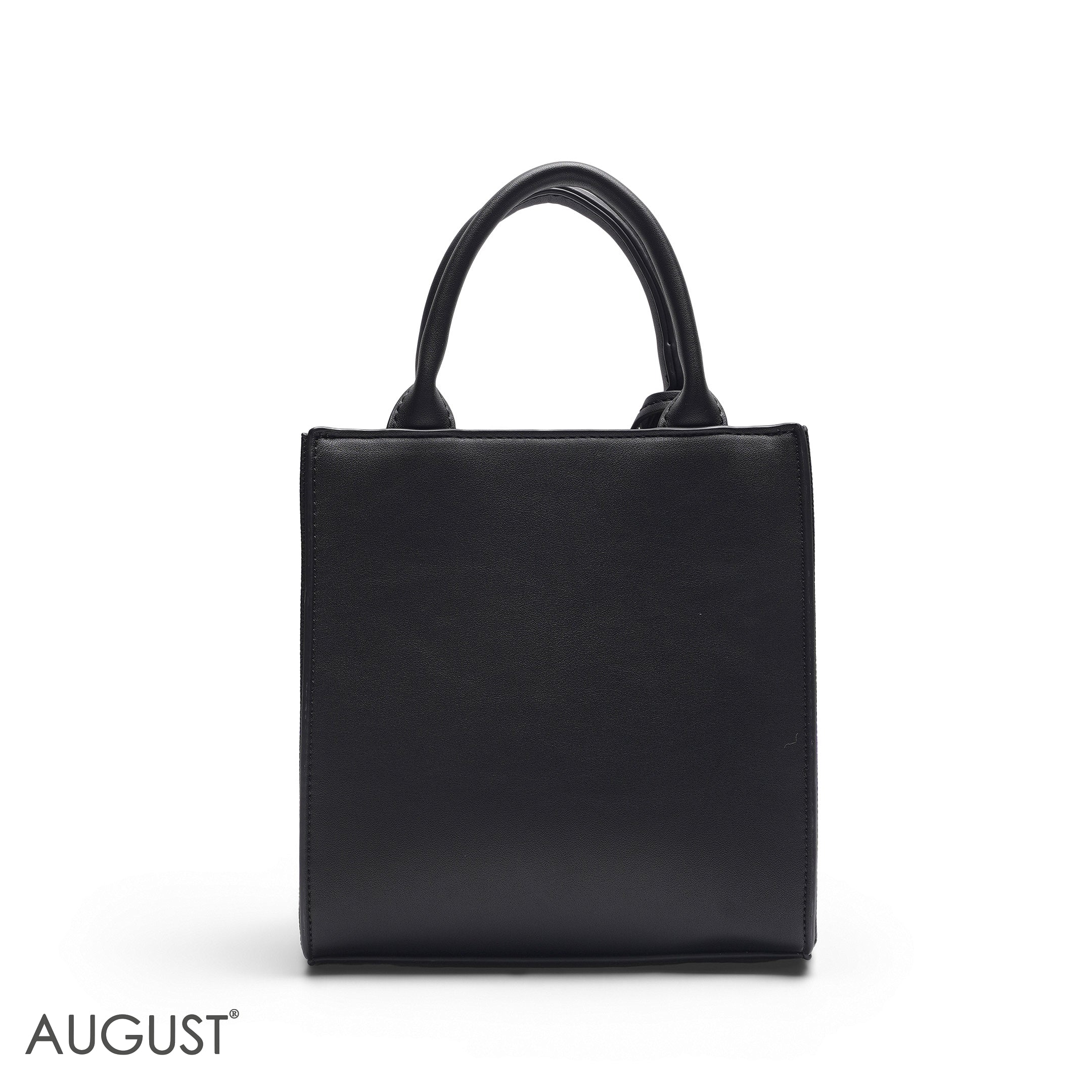 BLACK SQUARE TOTE WITH FLORAL APPLIQUÉS - SMALL