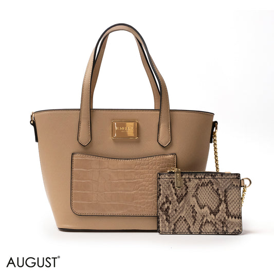 LEATHER HANDBAG WITH SNAKE,CROC ACCENTS - MED