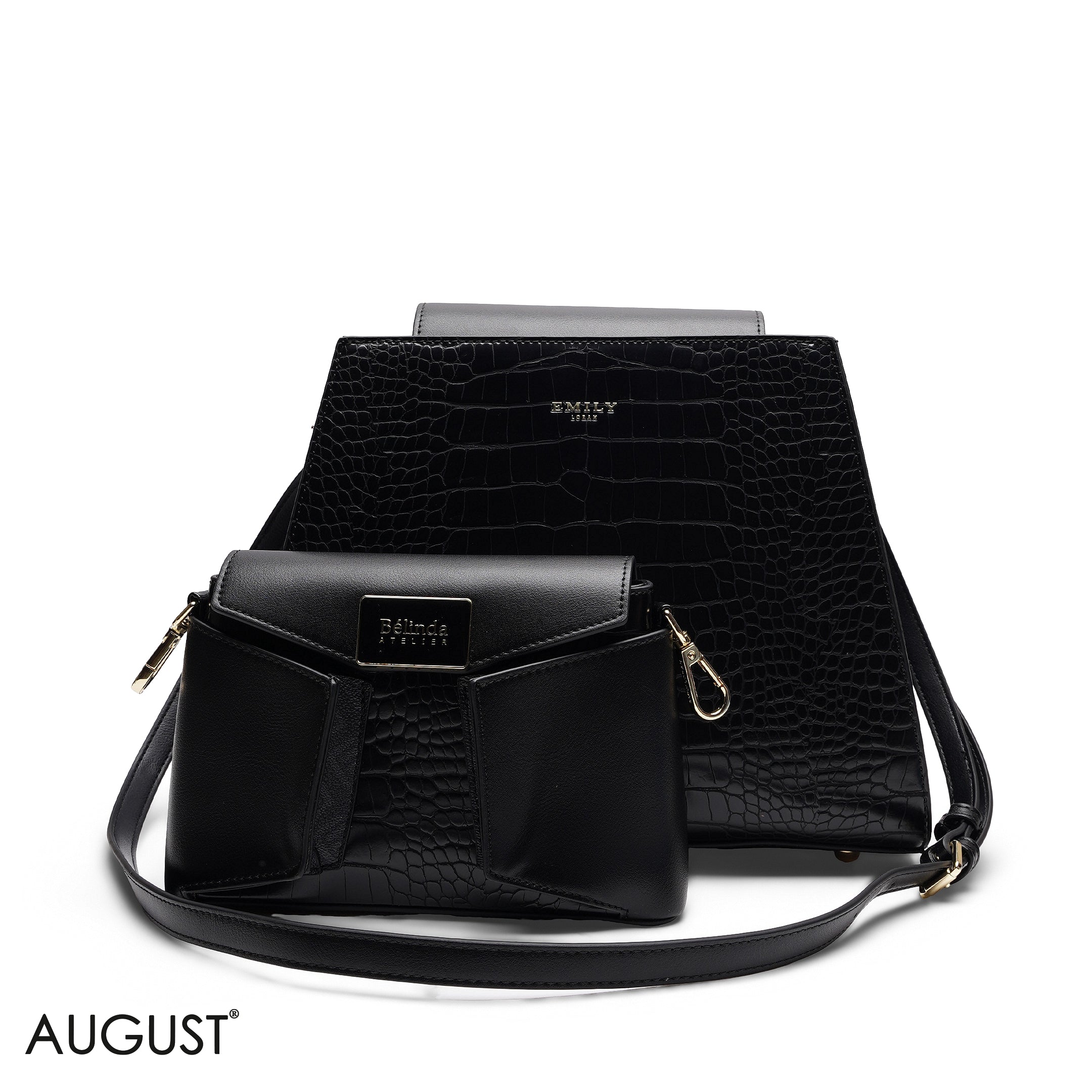 STRUCTURED LEATHER TOTE WITH DETACHABLE POUCH