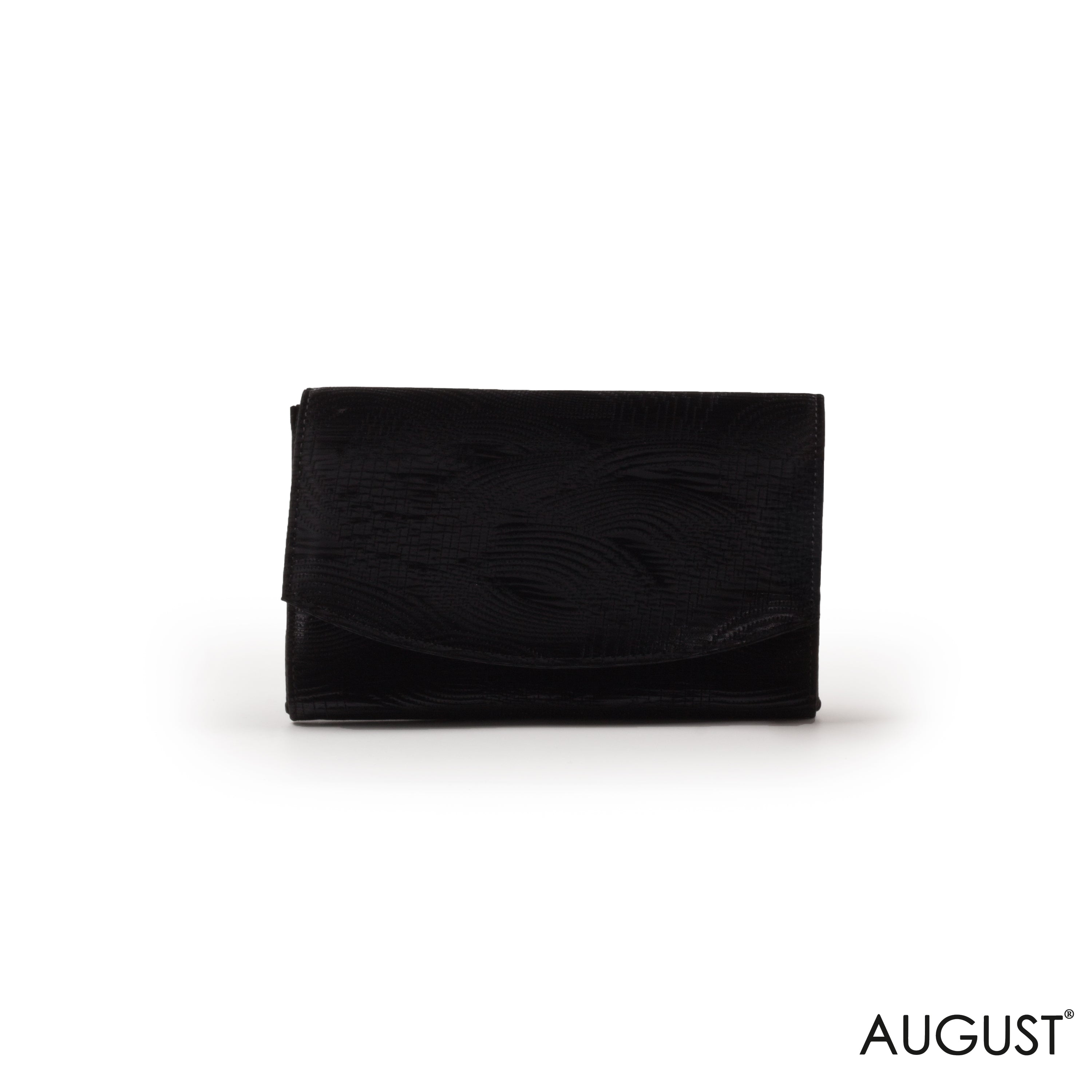 BLACK ENGRAVED LEATHER MINI WALLET WITH FLAP