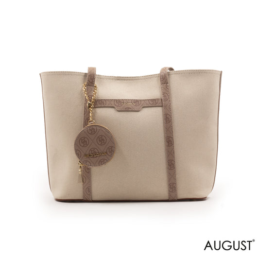 FABRIC CANVAS HANDBAG WITH LEATHER TRIM -LARGE