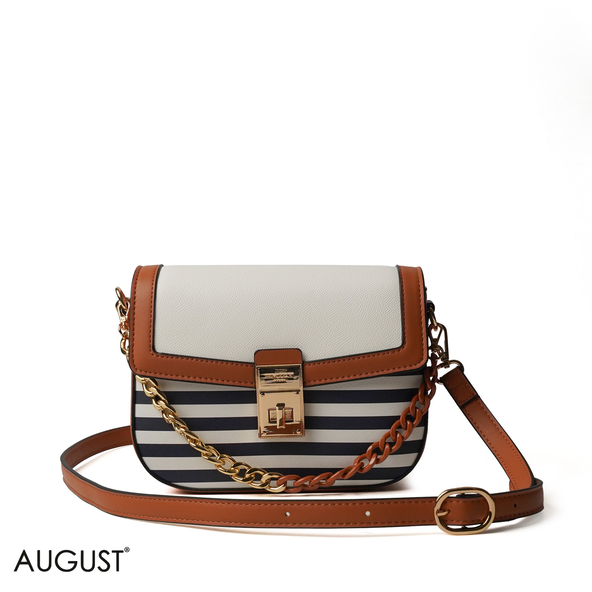 STRIPED CROSS BAG WITH CLASSIC LEATHER - SMALL