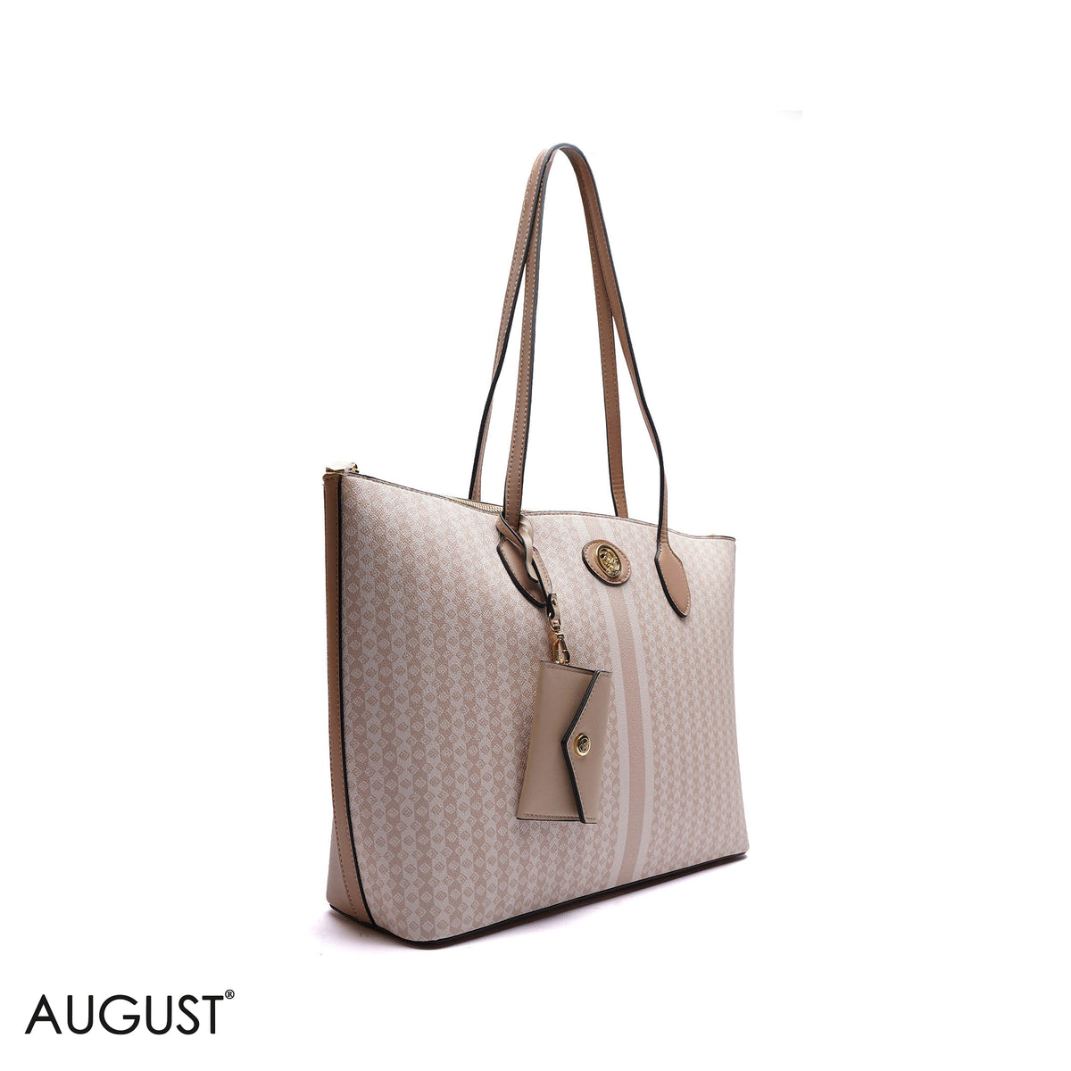 FLORAL PRINT MONOGRAM TOTE BAG WITH MINI POUCH