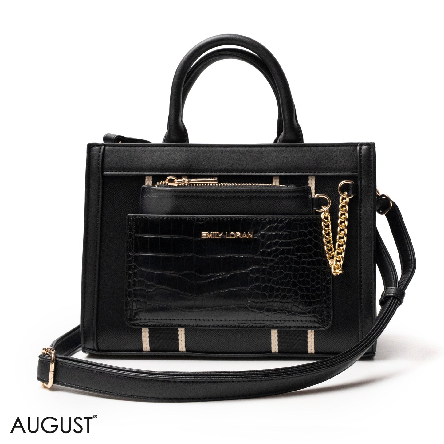 EMILY LORAN HANDBAG WITH FABRIC ACCENTS - MED