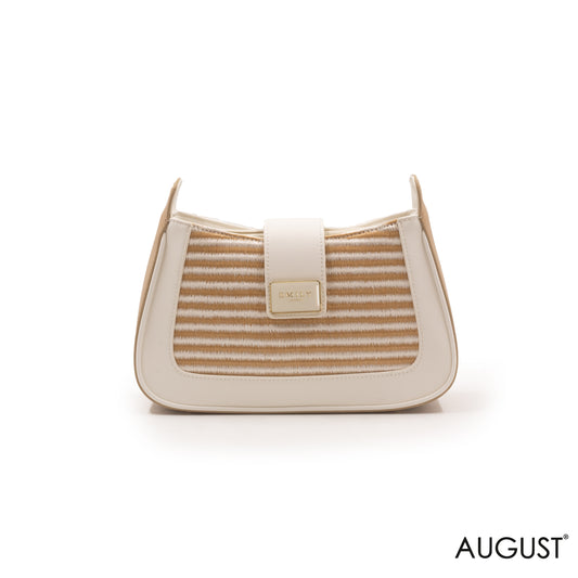STRIPED STRAW EMILY LORAN HANDBAG WITH LEATHER WHITE TRIM COLOR-SMALL