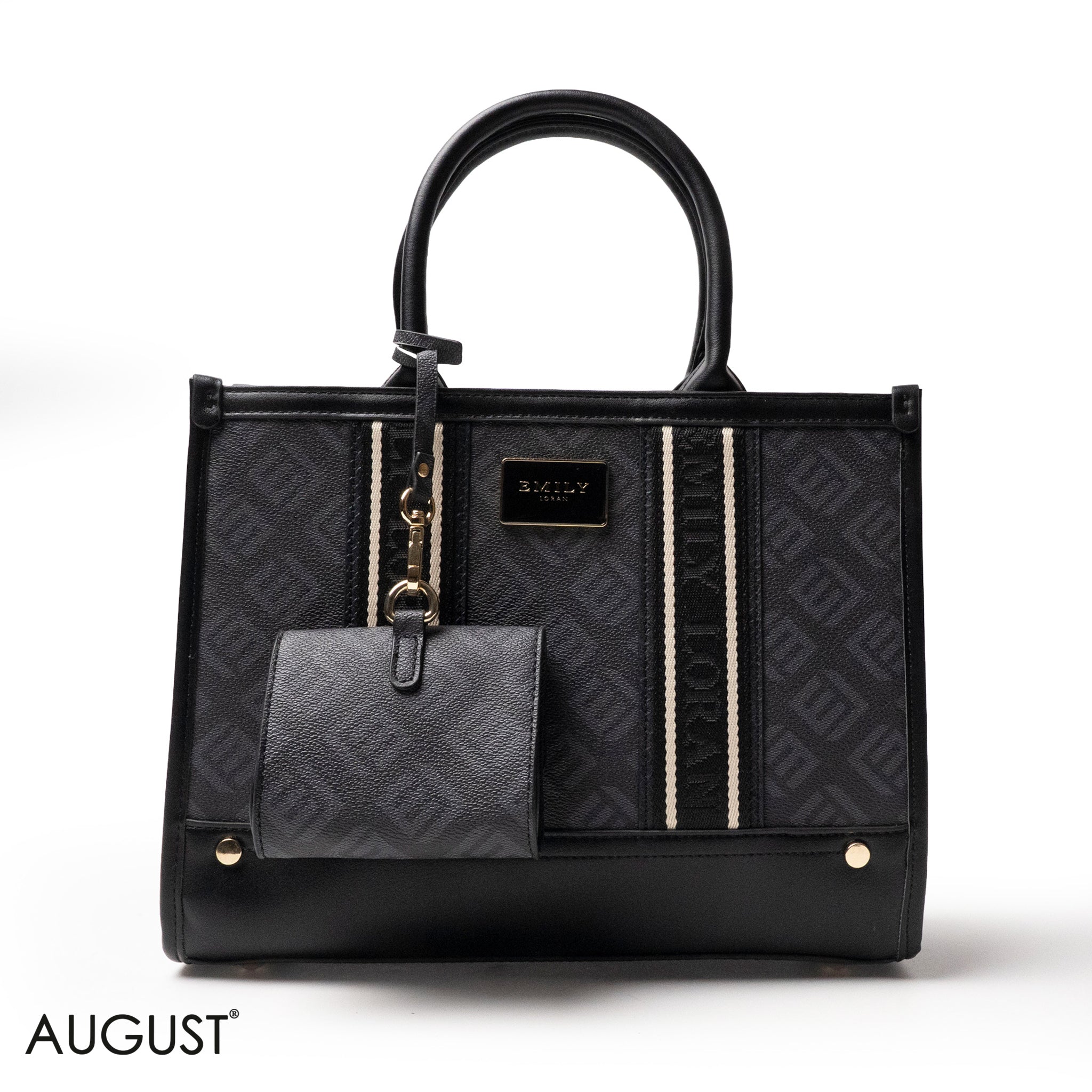 EMILY LORAN HANDBAG WITH FABRIC ACCENTS-MED