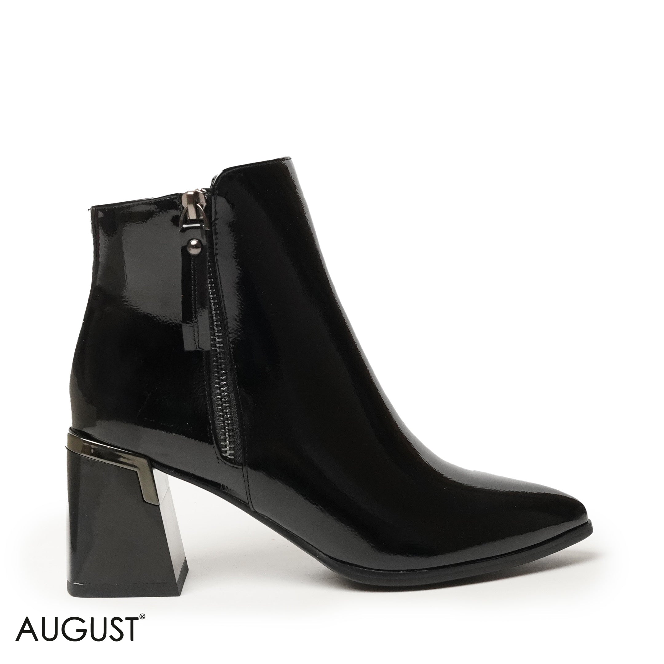 GLOSSY LEATHER HEELED BOOTS WITH SIDE ZIPPER