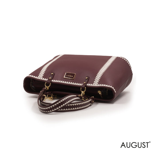 MAROON LEATHER TOTE BAG WITH SPECIAL DESIGN -LARGE