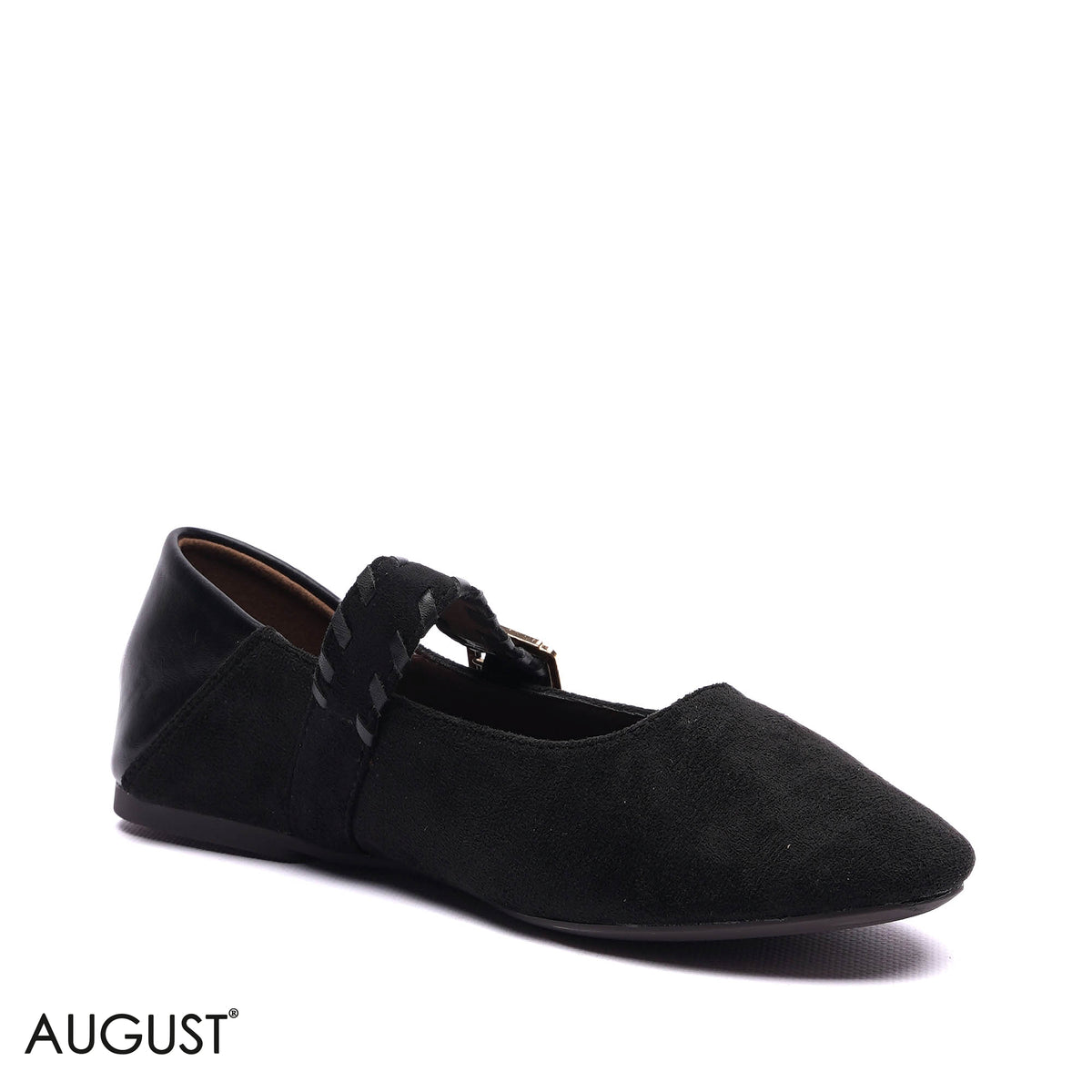 WOVEN STRAP SUEDE MARY JANE BALLET FLATS