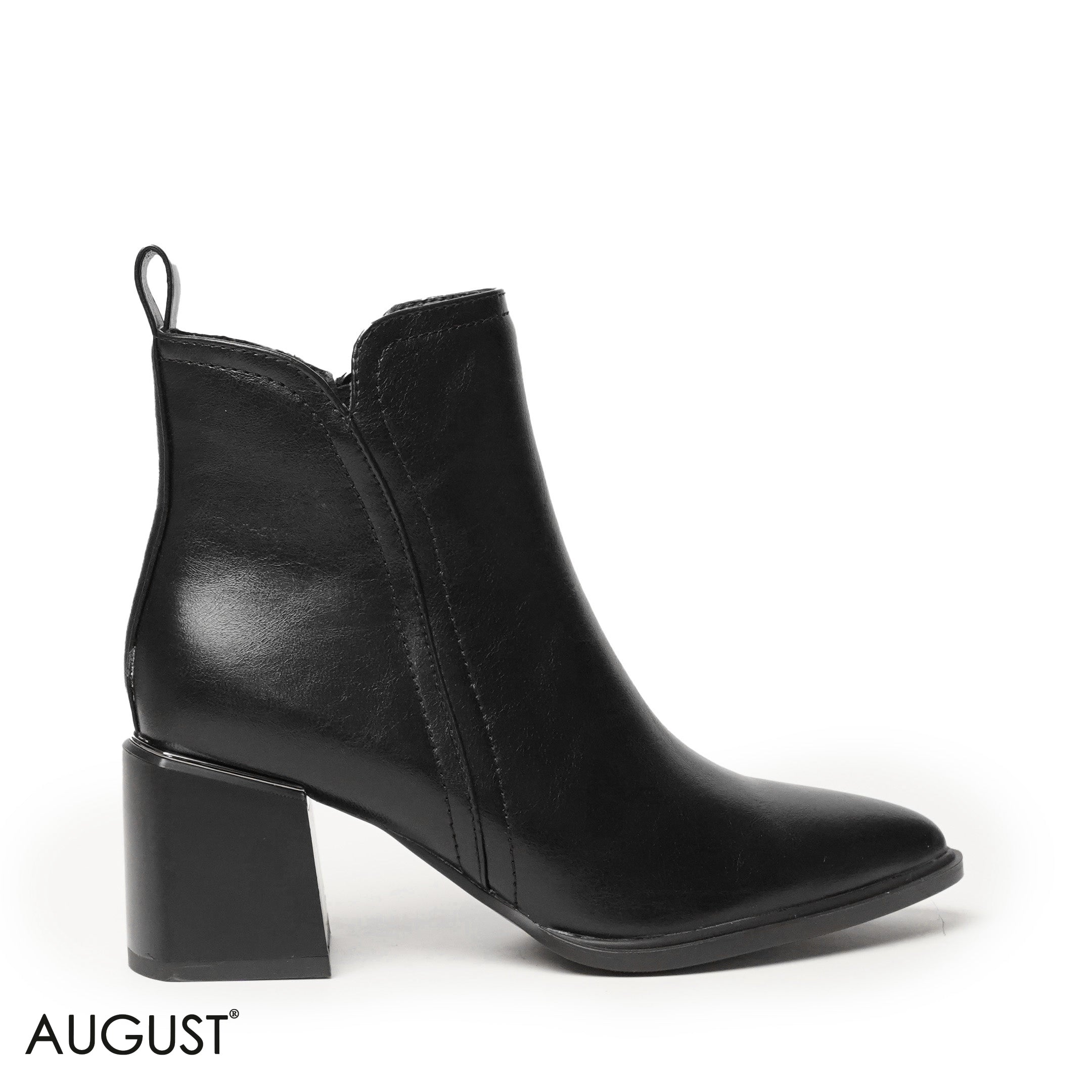 BLACK LEATHER HEELED BOOTS WITH SIDE ZIPPER