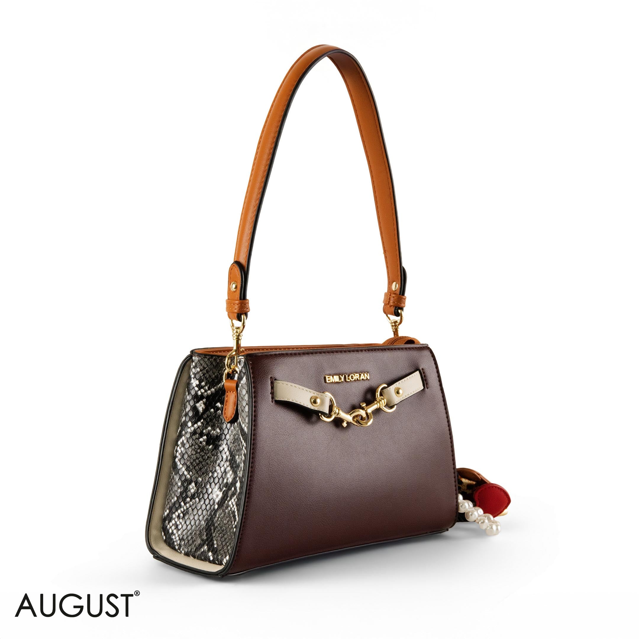 MAROON LEATHER SHOULDER BAG WITH ACCESSORIES- SMALL