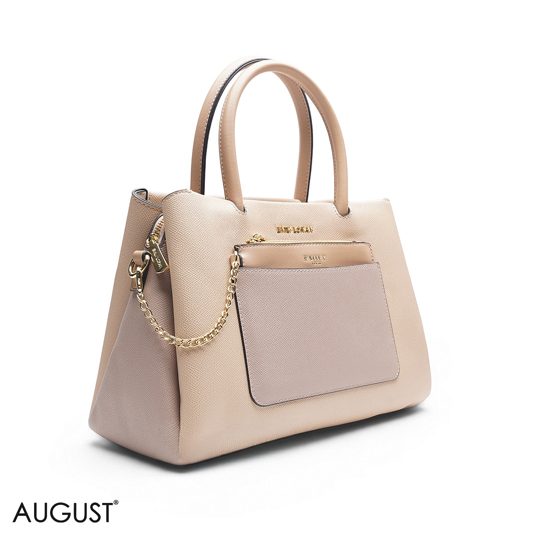 PEACH SOLID BAG WITH FRONT STRAP - MED