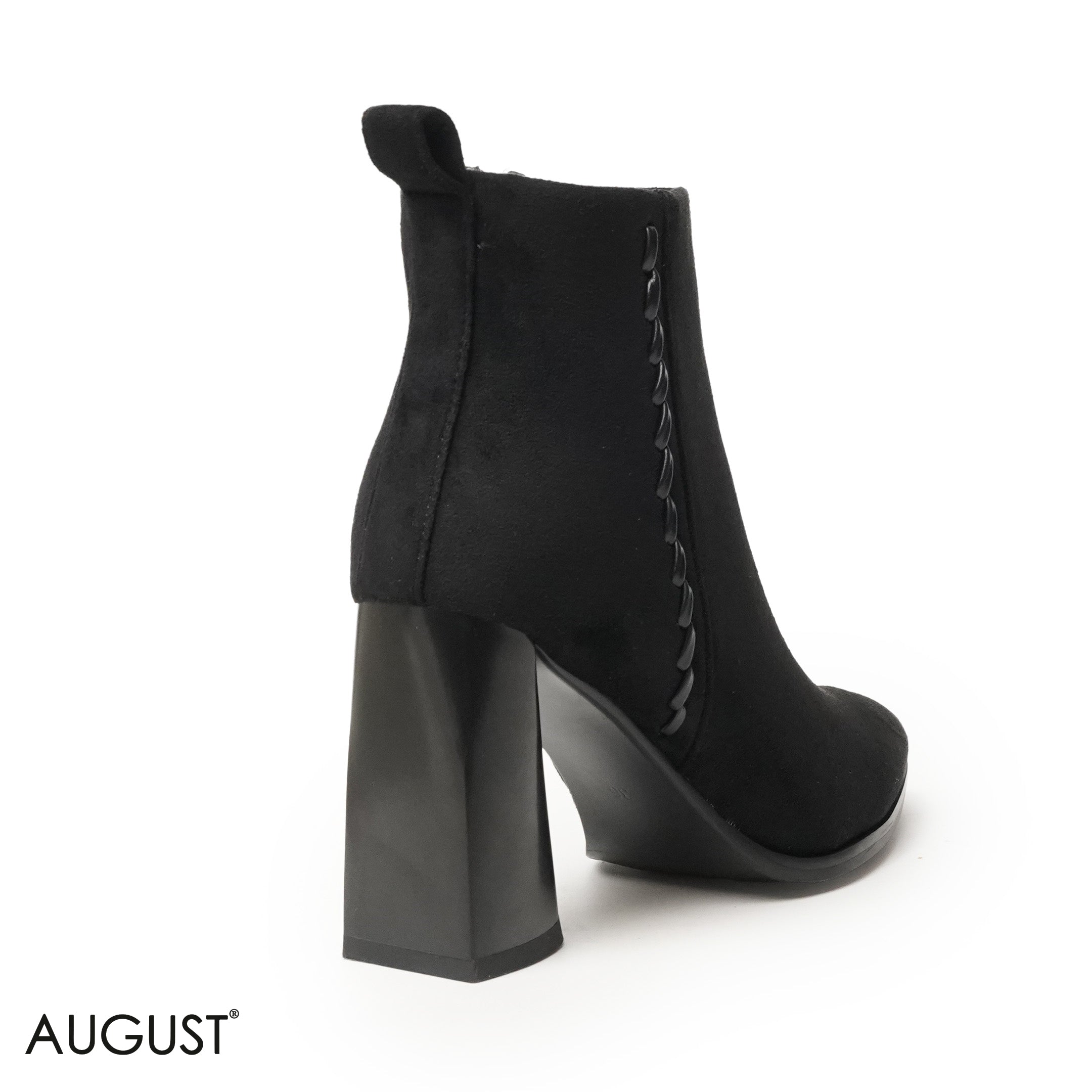 BLACK CHAMOIS LEATHER HEELED BOOTS WITH SIDE ZIPPER