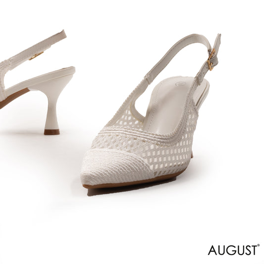 WHITE MESH LOW-HEEL SHOES WITH BUCKLE