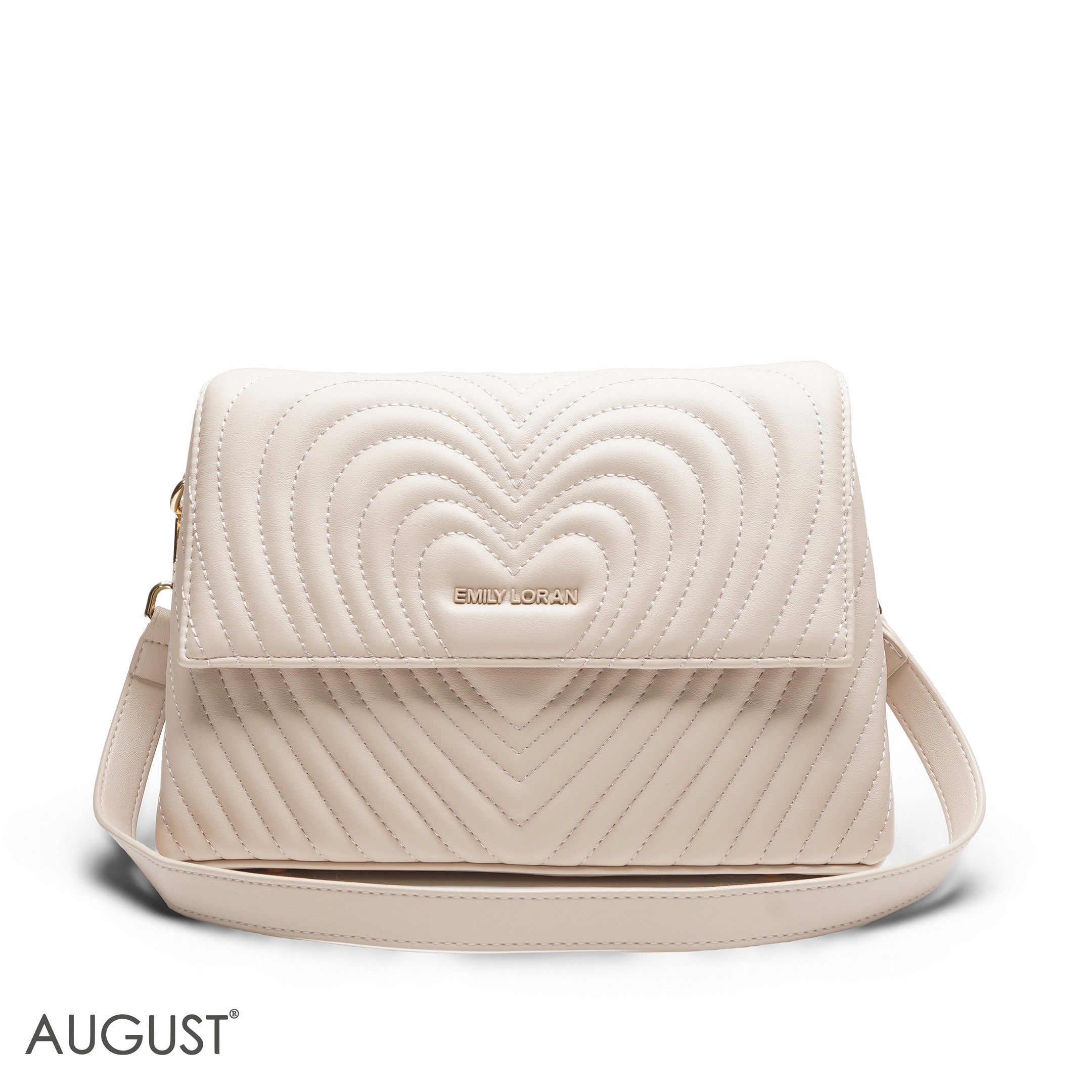 BEIGE EMILY EMBOSSED LOGO TRAPEZE BAG - MED