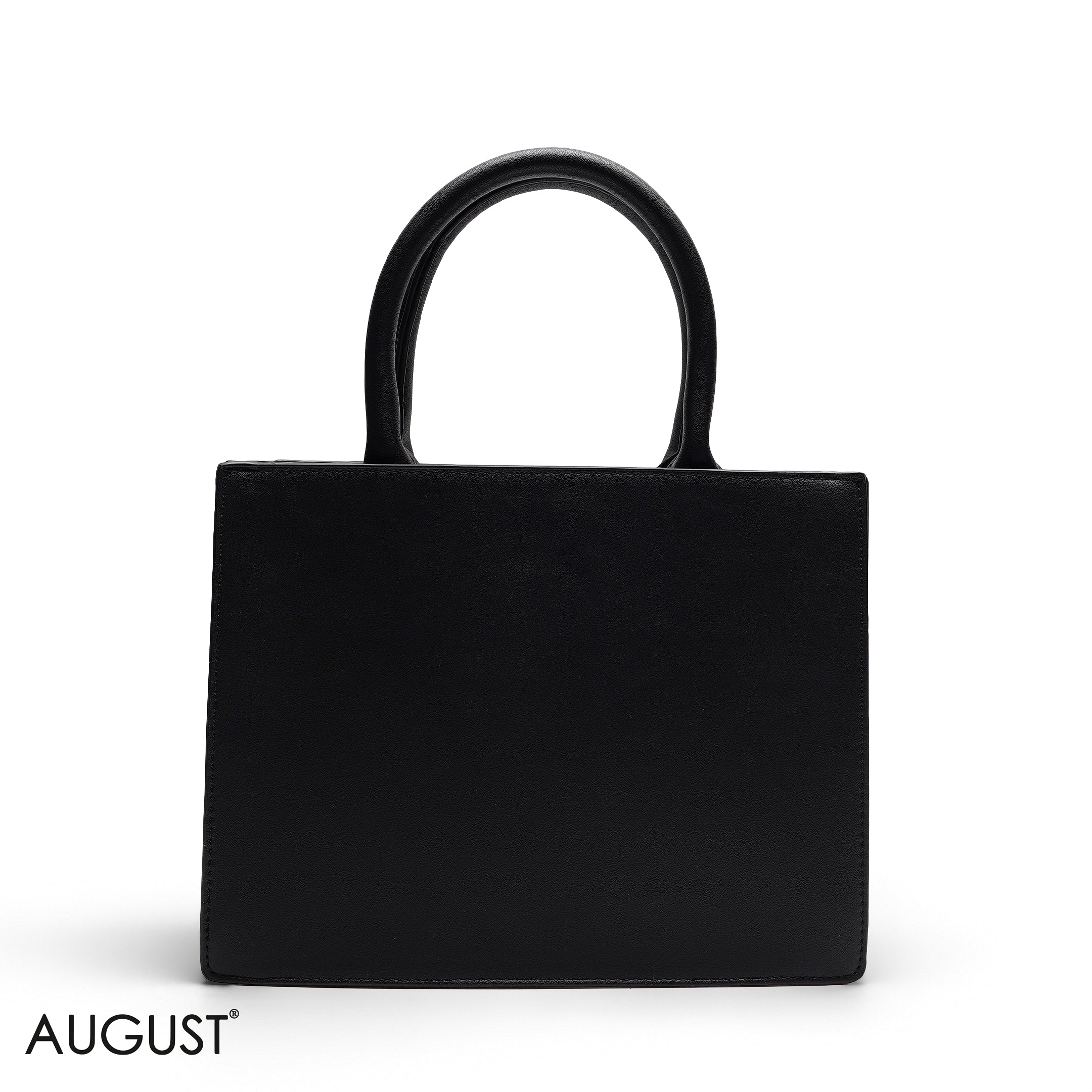 NAVY BLUEE EMBOSSED LOGO SQUARE TOP HANDLE BAG