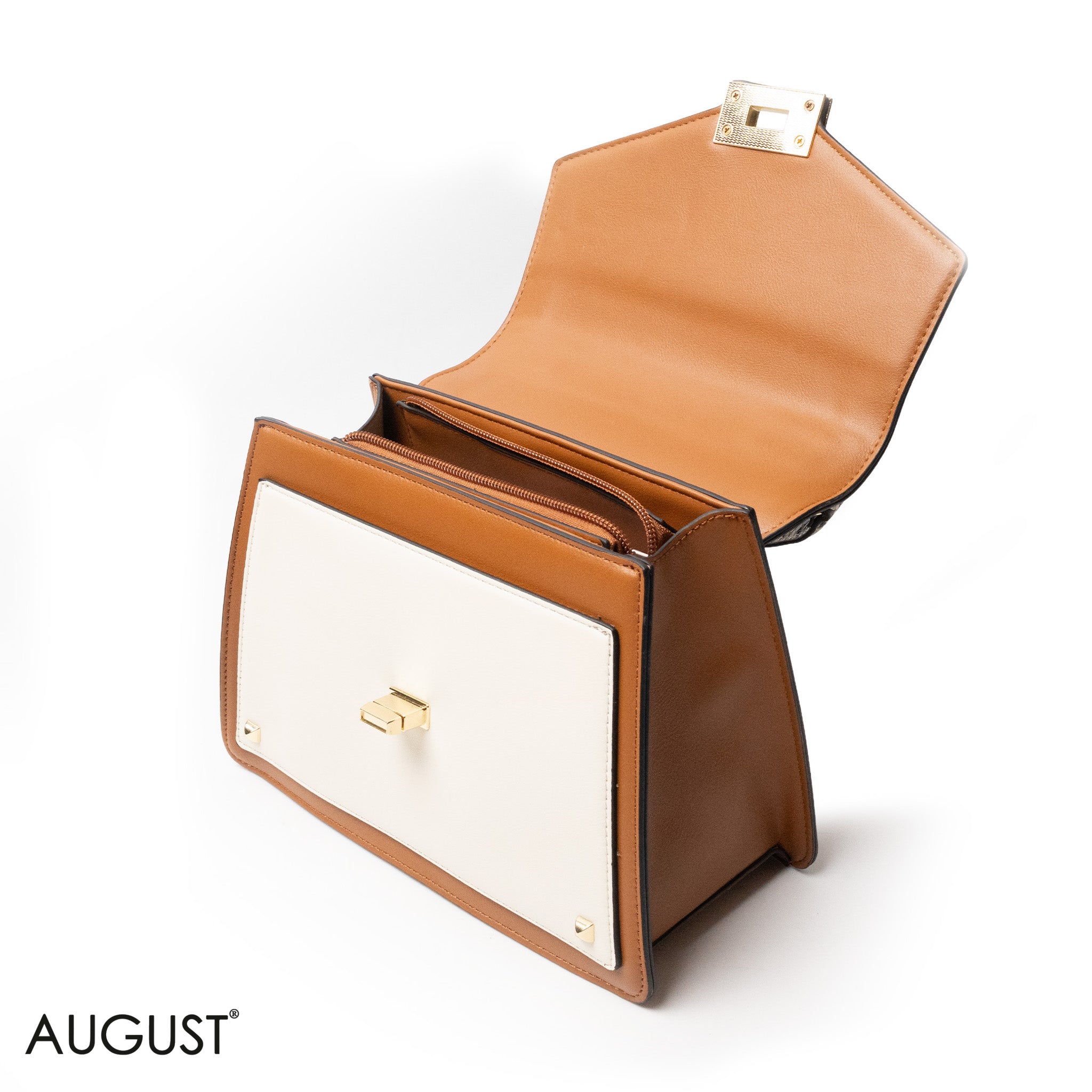 MIXED-COLOR LEATHER HANDBAG WITH FLAP - MED