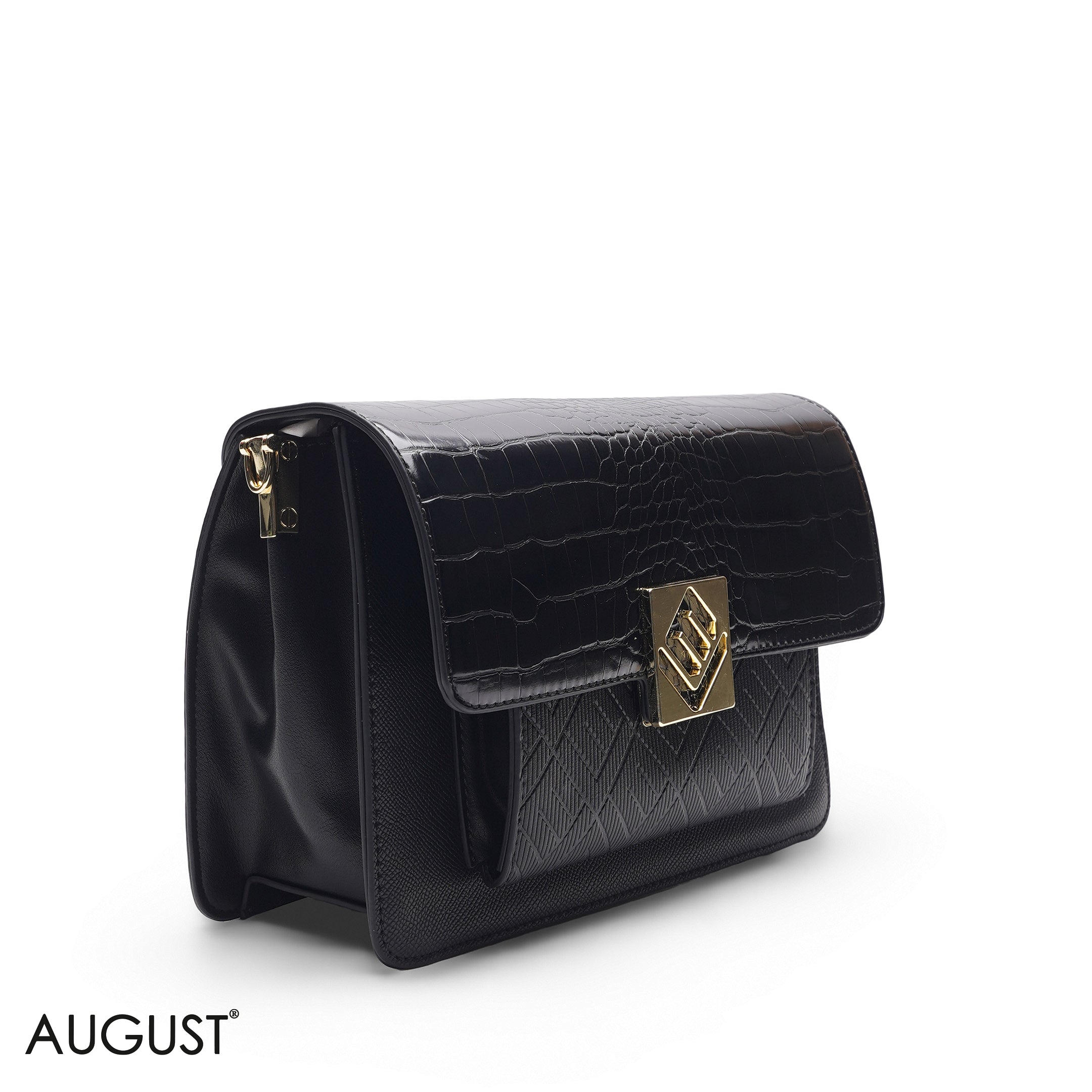 BLACK SOLID BAG WITH HAND STRAP - MED