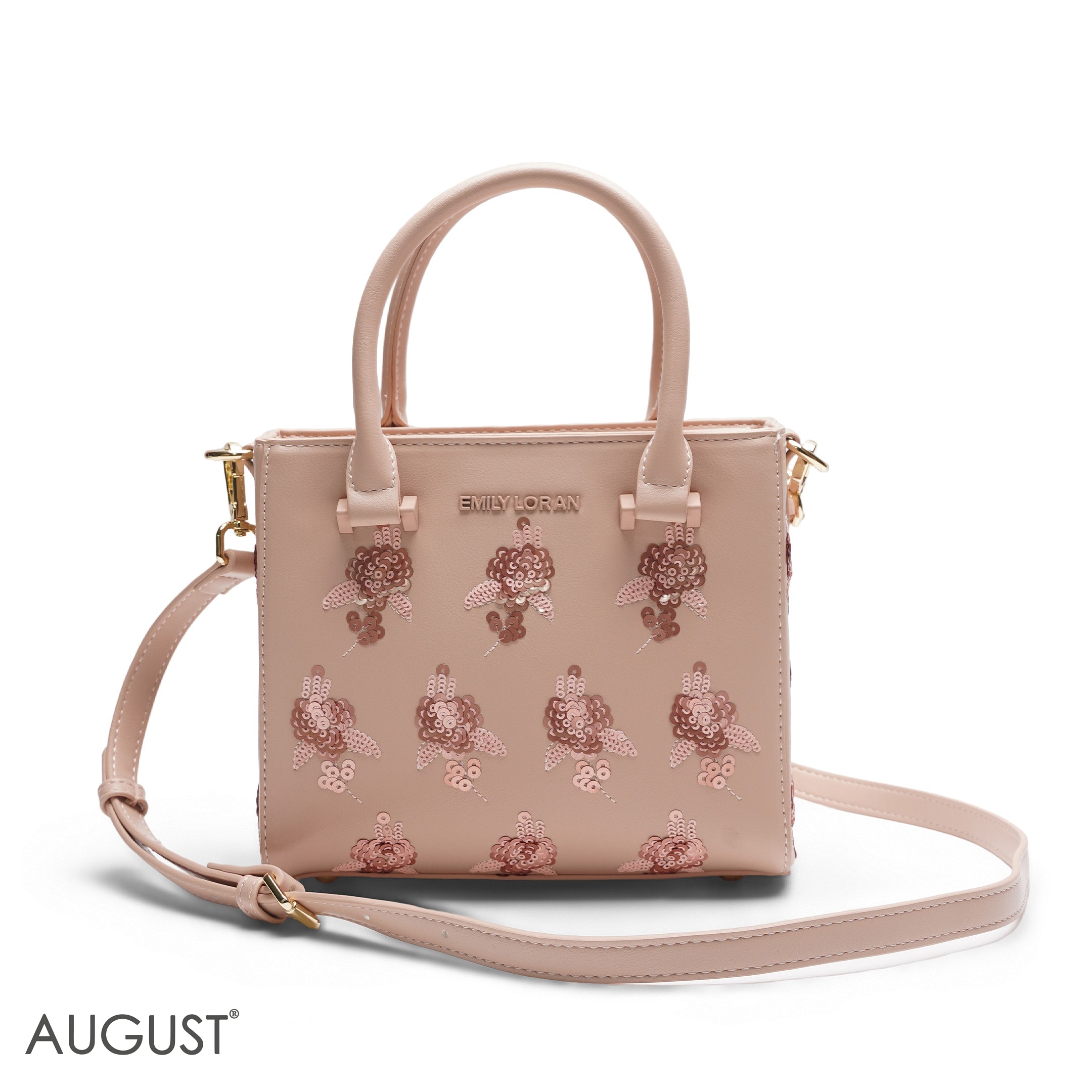 NUDE PINK SEQUIN FLORAL TOTE BAG - SMALL