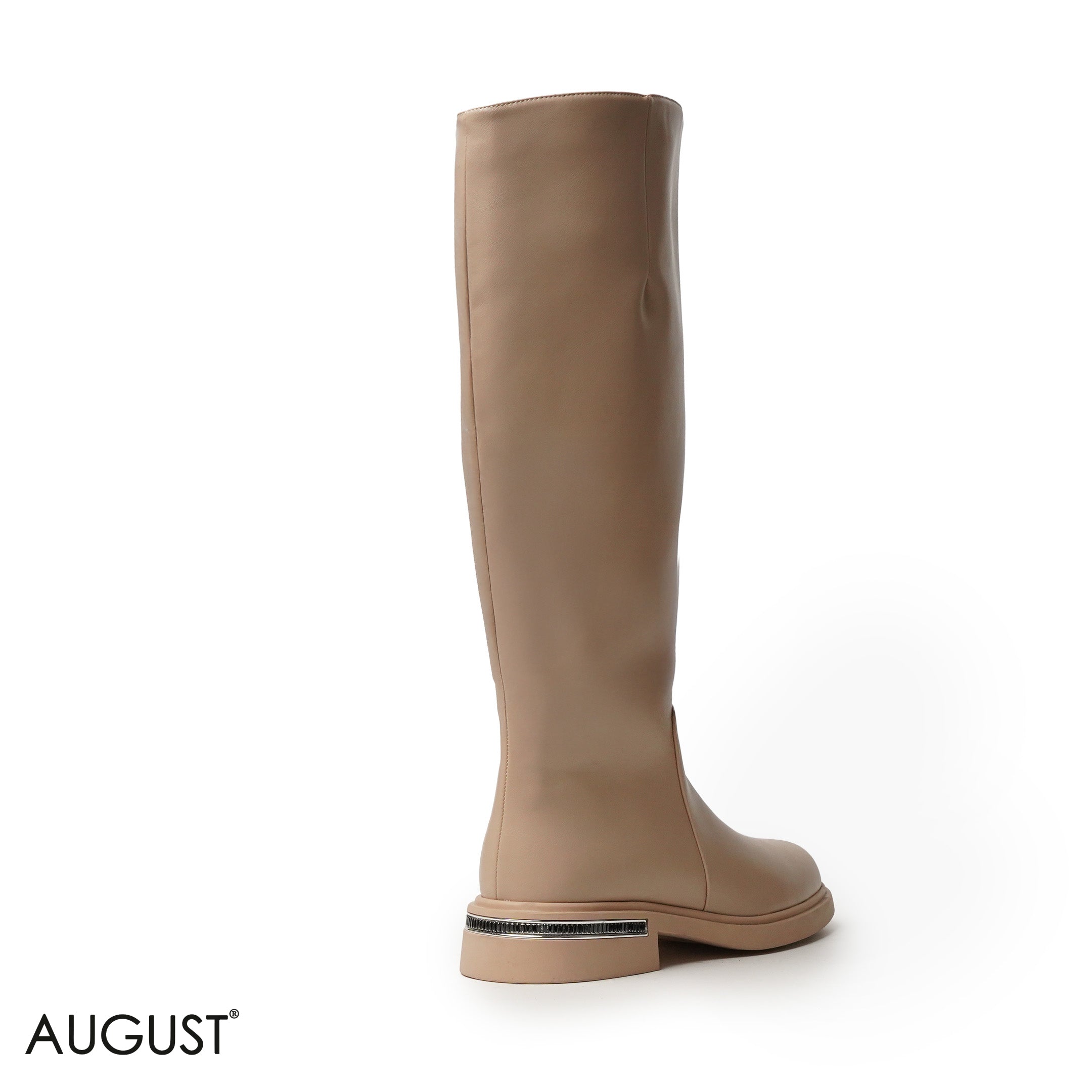 BEIGE SMOOTH LEATHER LONG BOOTS WITH SIDE ZIPPER