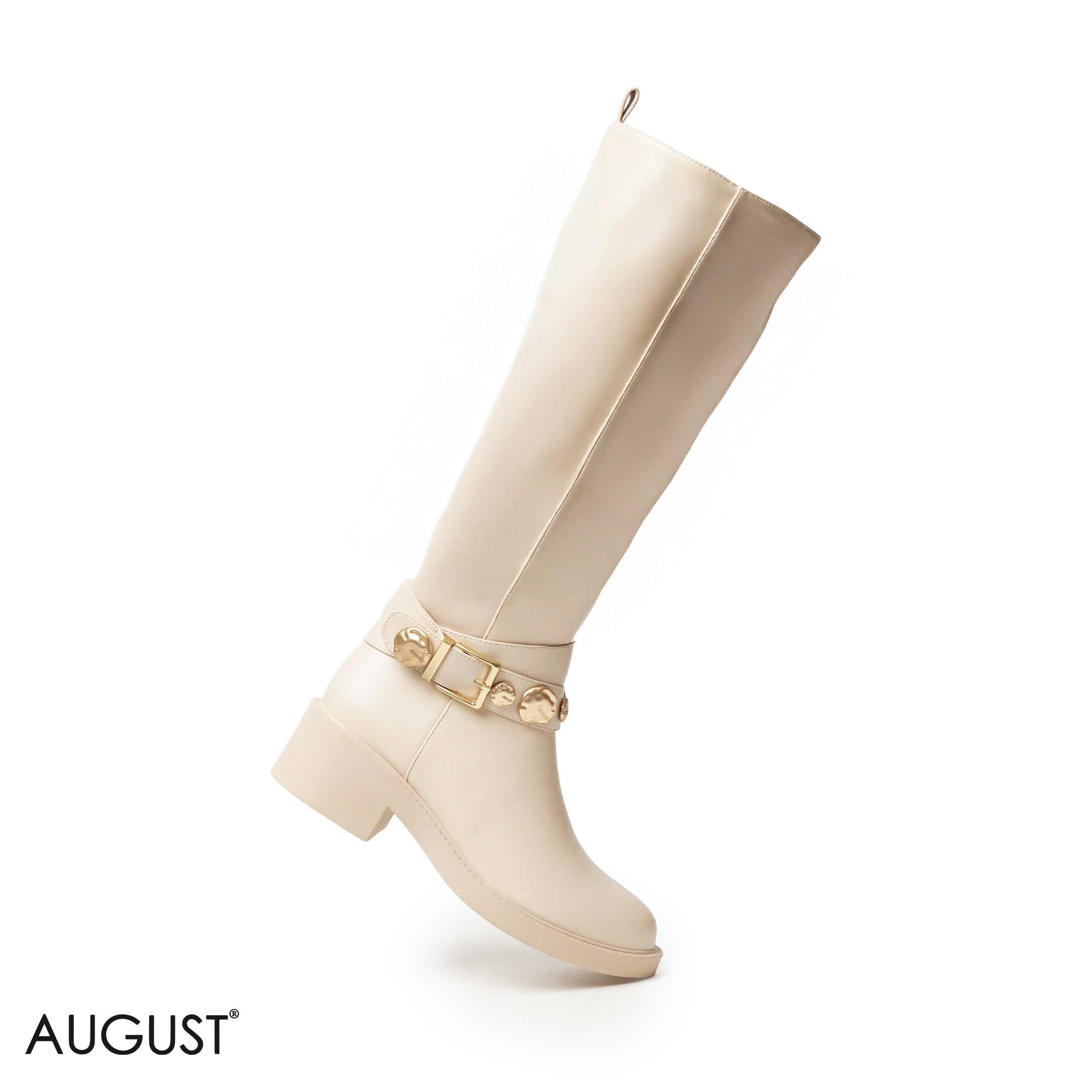 SMOOTH LEATHER LONG BOOTS WITH METAL ACCENTS