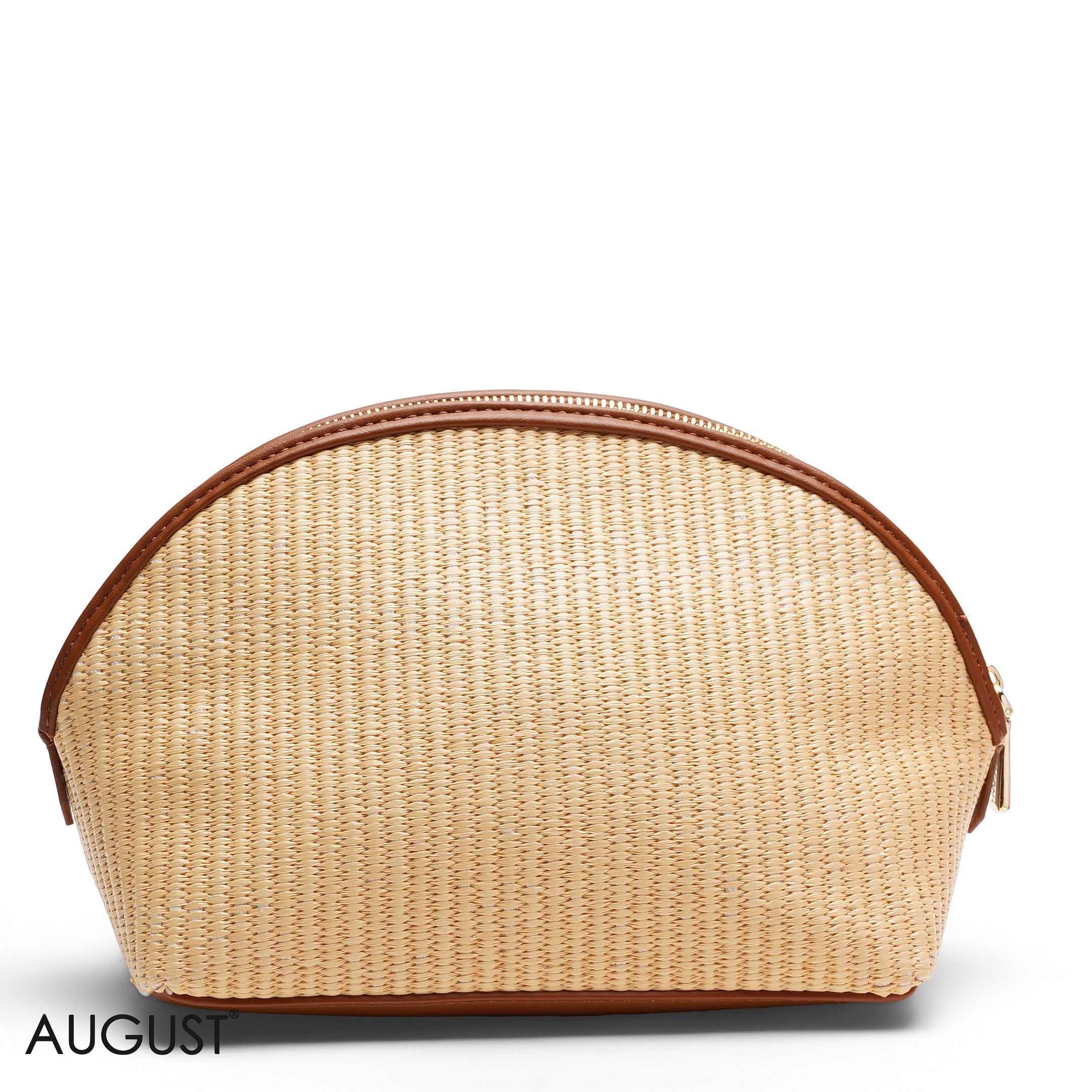 CHIC STRAW MAKEUP BAG WITH EMBOSSED LOGO