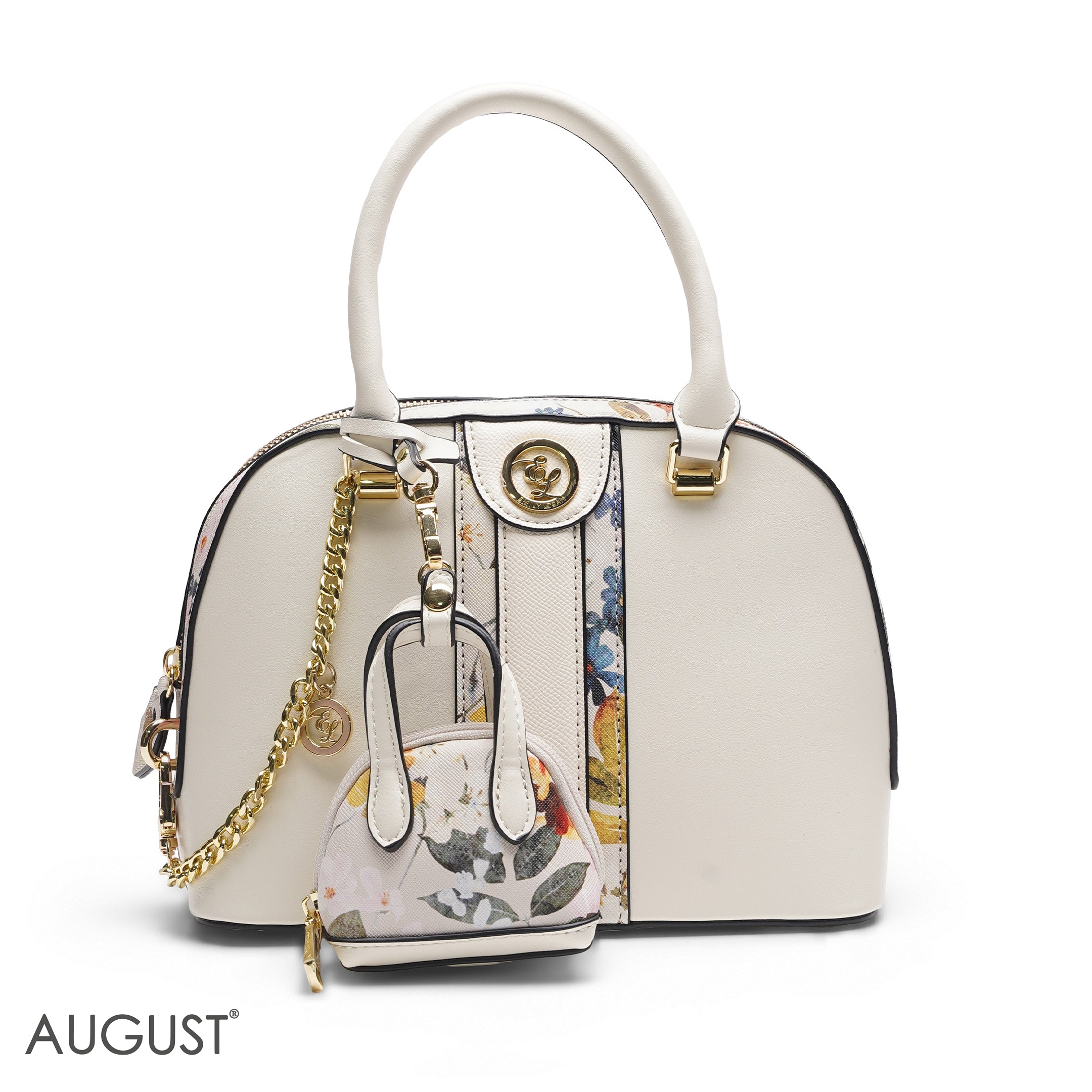 WHITE DOME BAG WITH FLORAL PRINT - SMALL