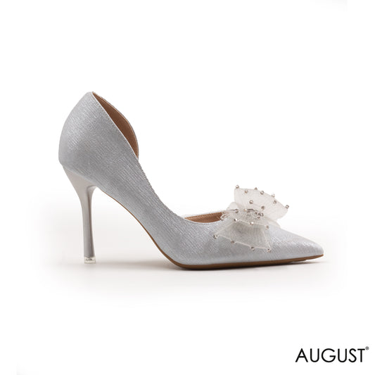 SHIMMERING LEATHER HEEL SHOES WITH BOW DETAIL