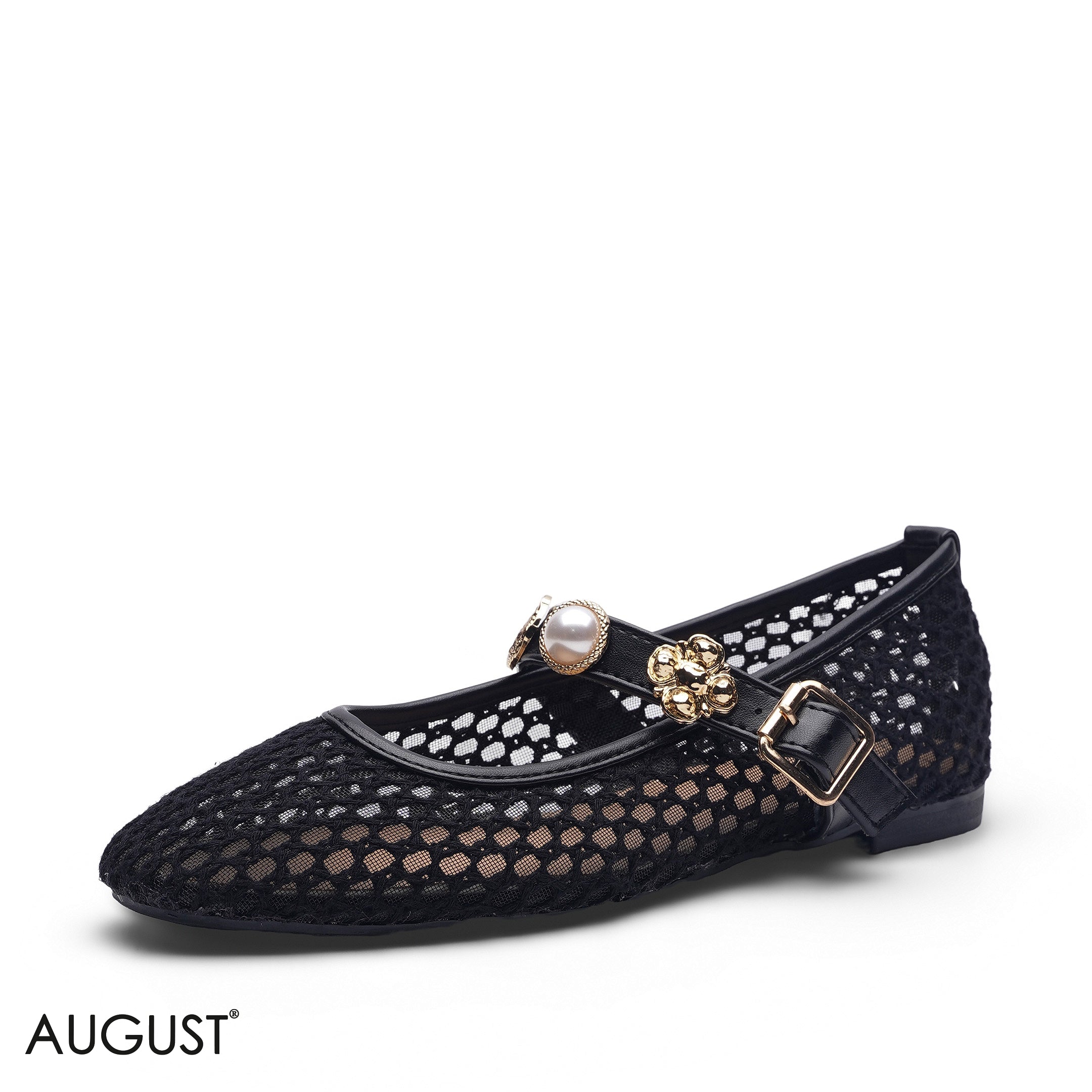BLACK MESH METALLIC BUCKLE LOAFER