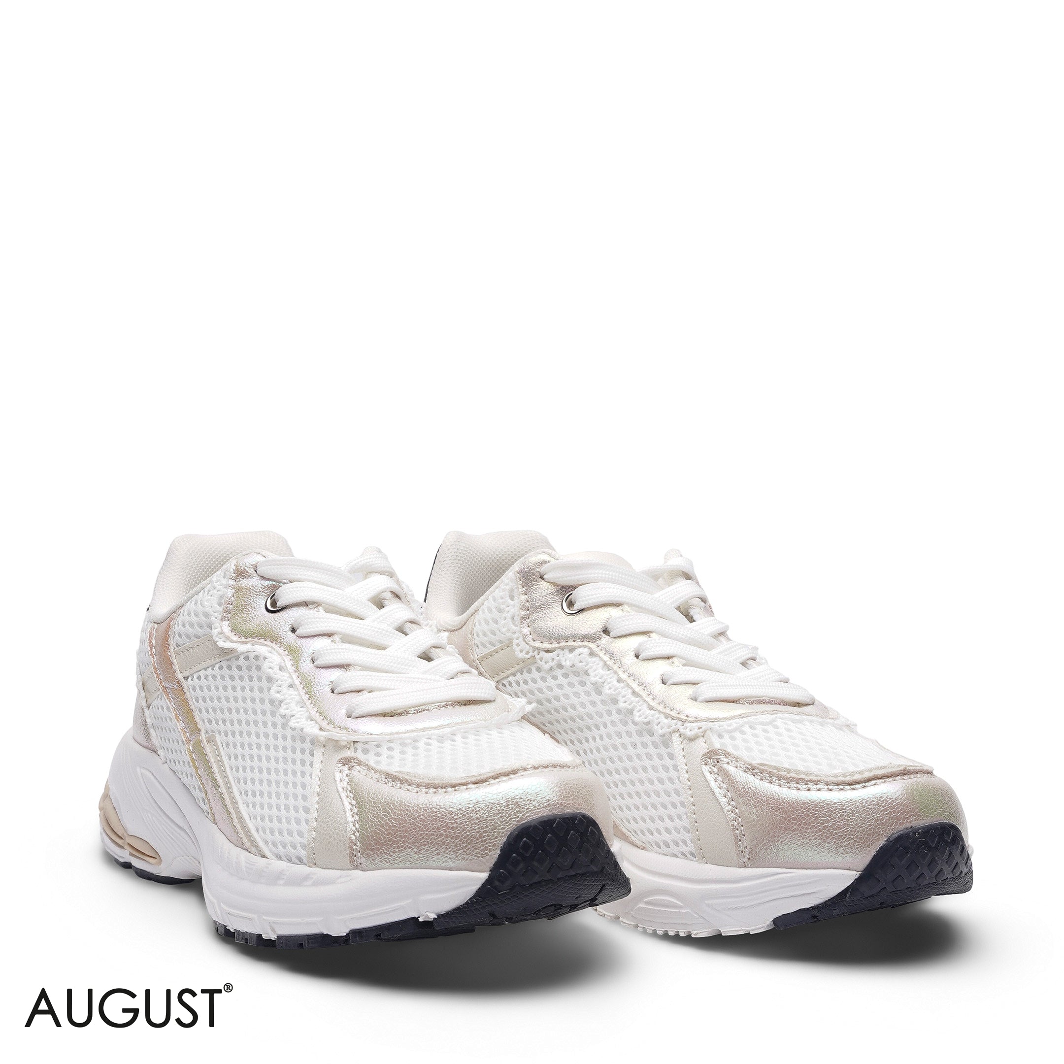 ELEGANT BEIGE SILVER MESH RUNNING SNEAKER
