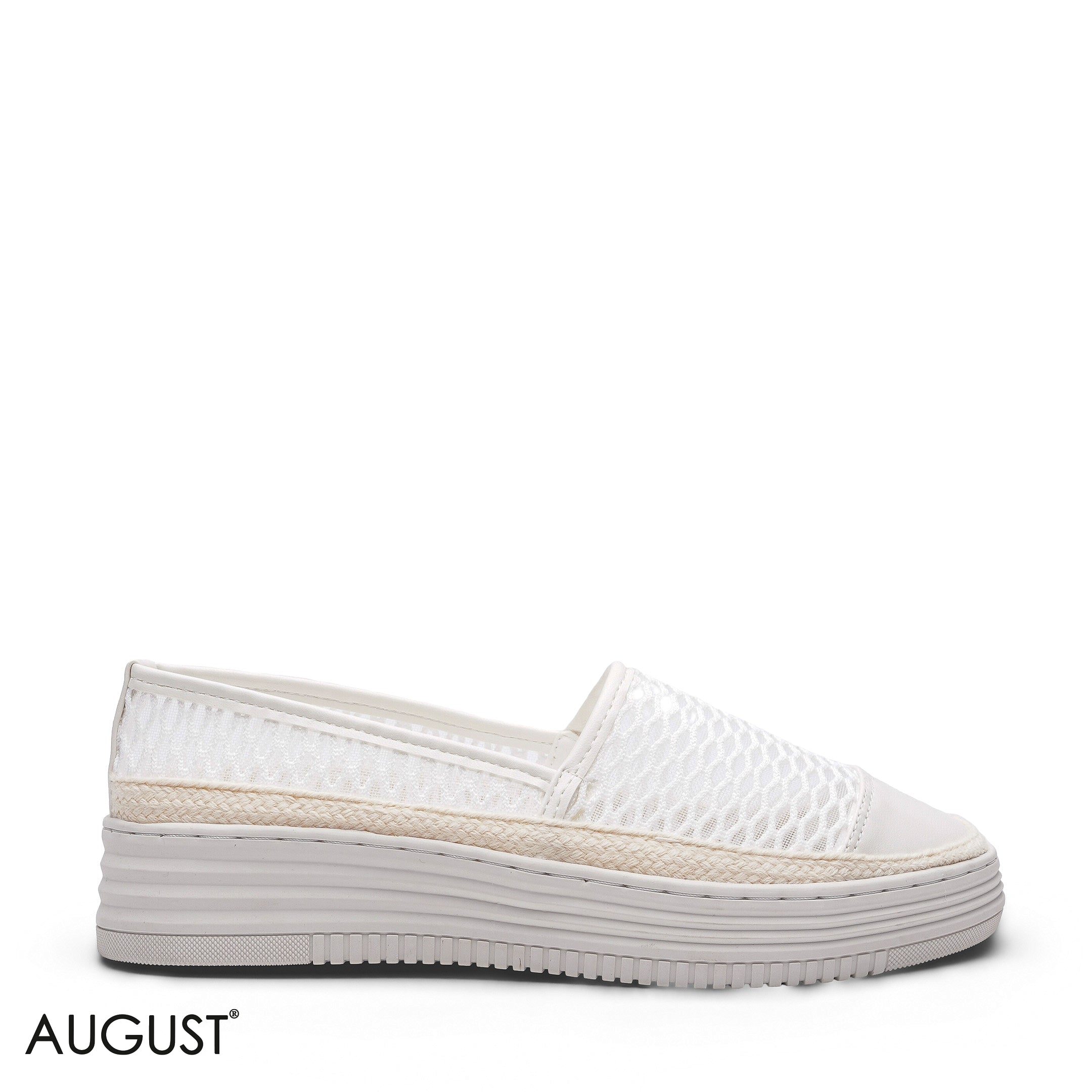 WHITE MESH PLATFORM ESPADRILLE FLATS