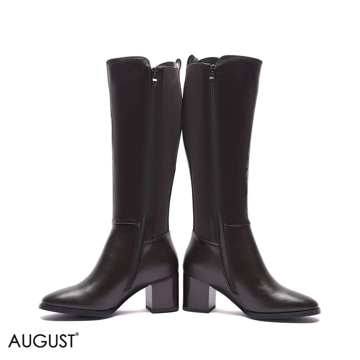 STRETCH-BACK BLOCK HEEL KNEE-HIGH BOOTS