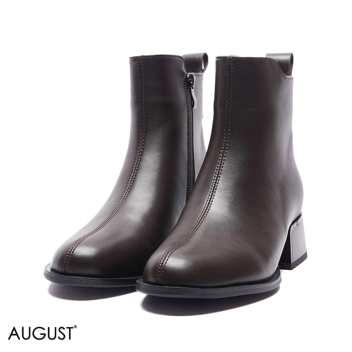 CENTER-SEAM LOW BLOCK HEEL ANKLE BOOTS